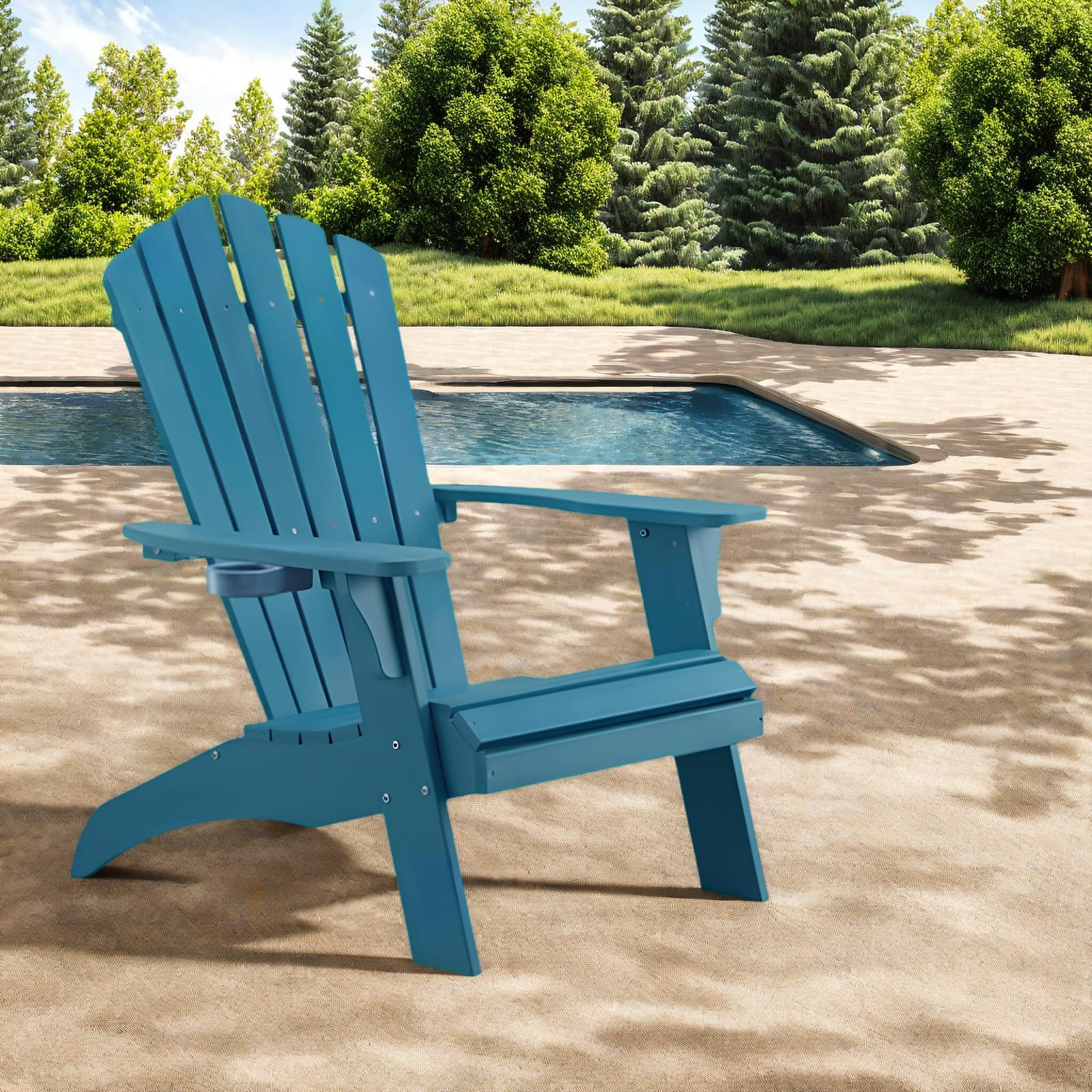EFURDEN Silla Adirondack Adirondack con soporte para tazas, sillas Adirondack con soporte para bebidas, de poli Lumber, para exteriores, silla de jardín y rana, 160 kg, perfecta para piscina y terraza