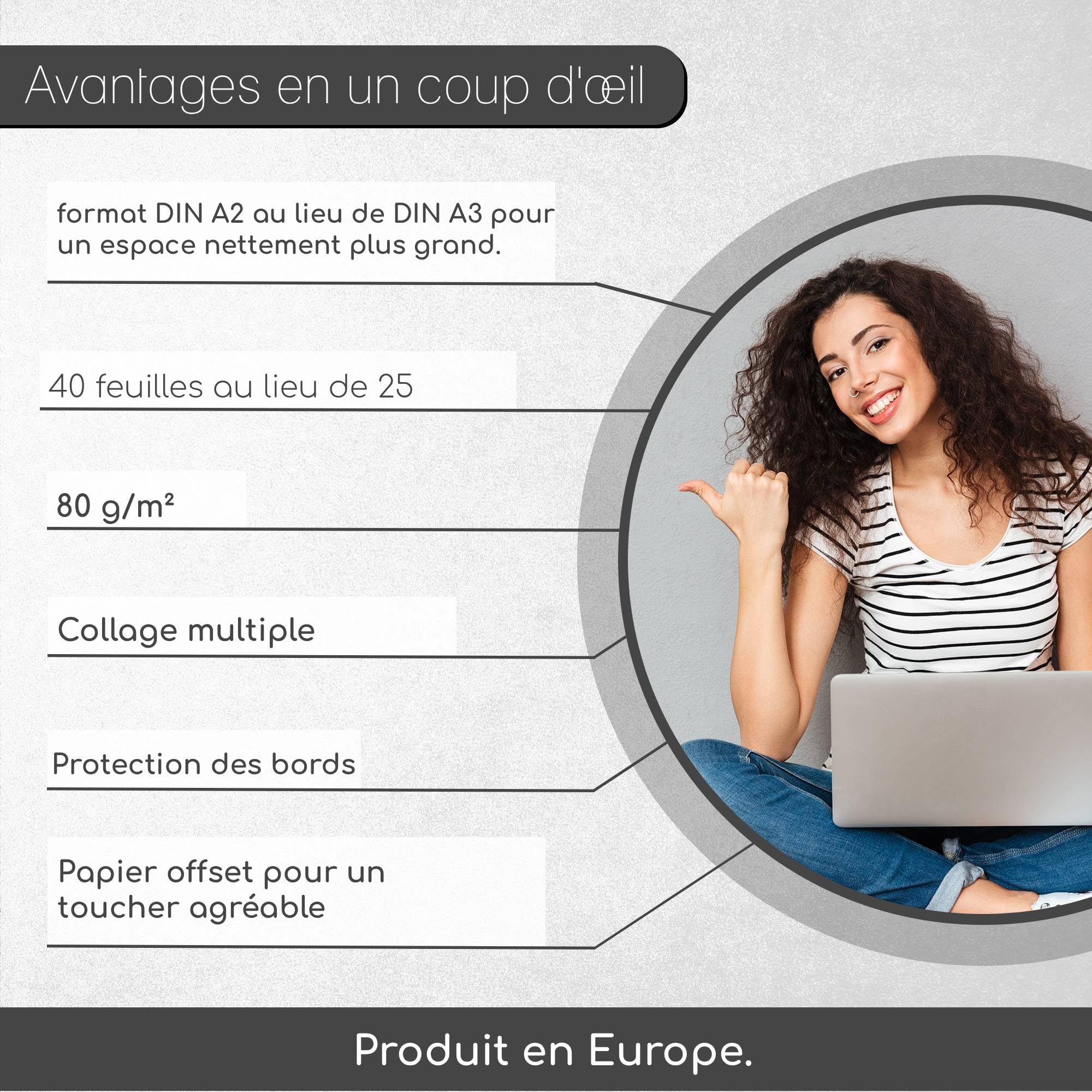 younikat Sous-main de bureau A2 quadrillé 5 mm 2 pcs 40 feuilles - dv1236 | Papier offset 80 g/m², 42 x 59,4 cm, quadrillage 5 x 5 mm, 40 feuilles, carton gris, collage haut et bas
