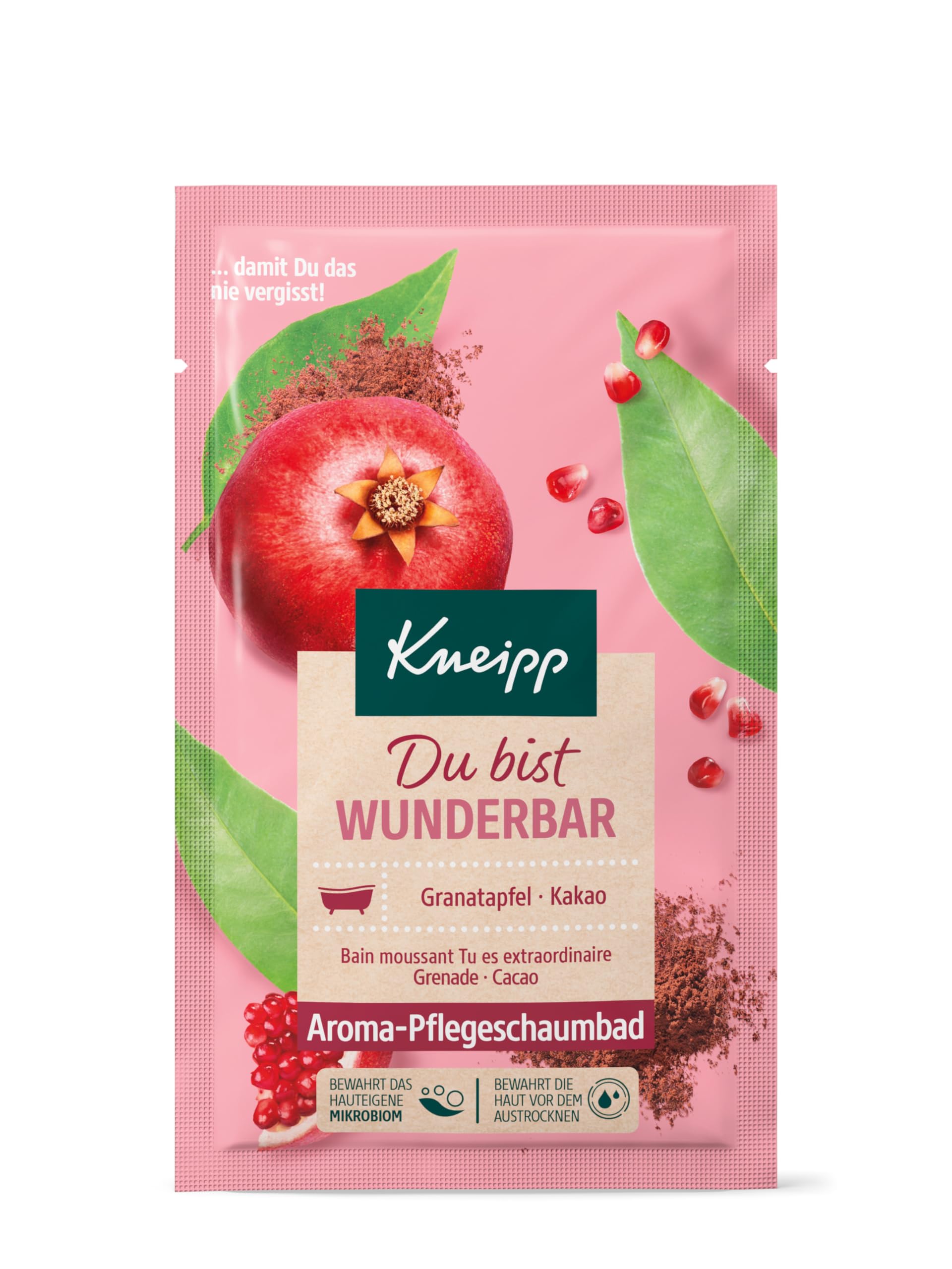 Kneipp Baño de espuma aromática Du bist wunderbar - Badezusatz mit hochwertigen Extrakten aus Granada und Kakao - Für die wohlmermered Auszeit mit fruchtigem Duft und langlebiendem Foam - 50ml