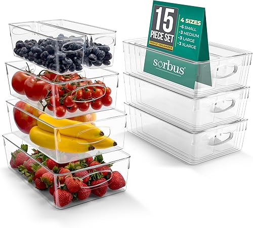 Miniatura 8 de Sorbus Paquete de 10 contenedores organizadores grandes de plástico transparente - Contenedores transparentes para organizar, organizadores de