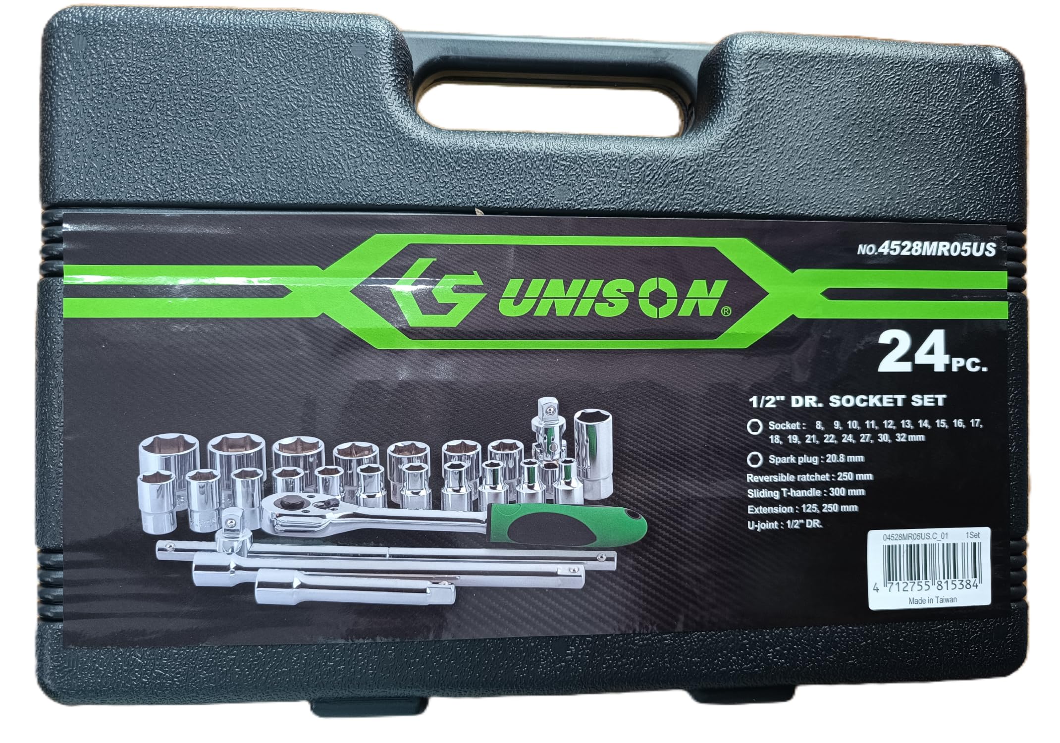Socket Set 24 Pieces 1/2 Inch Drive, Unison by King Tony, CR-V Chrome Vanadium Steel Metric Socket Wrench Set with Ratchet, Mechanic Tool Kit, Made in Taiwan, 4528MR05US, car mechanics garage workshop-picture-18