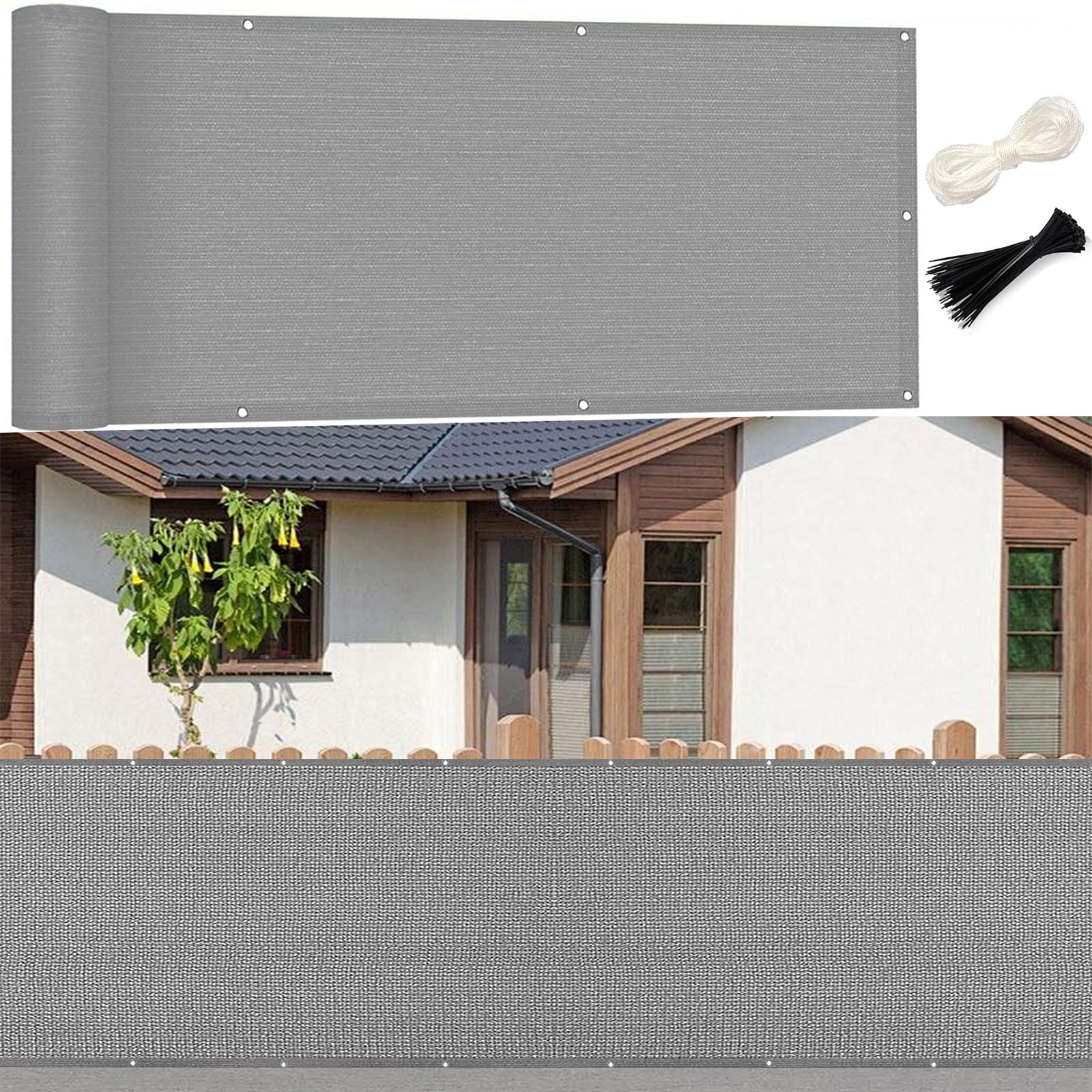 70 x 630 cm Telo antivento traspirante per balcone con occhielli e corda per giardino terrazzo grigio