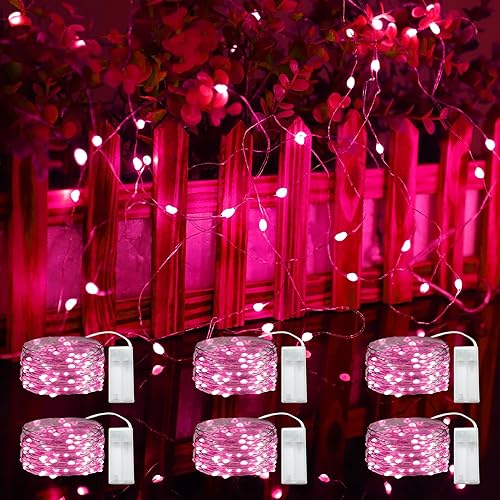 Miniatura 1 de FTEOYEL Paquete de 6 tiras de luces de hadas que funcionan con pilas, 30 luces LED de 10 pies para decoración del día de San Valentín para