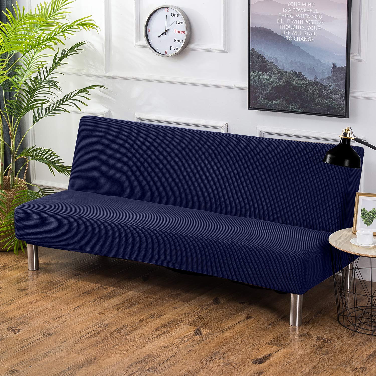 Petcute Dark Blue Sofa Bed Cover Futon Couch Cover Stretch Armless Sofa Bed Slipcovers