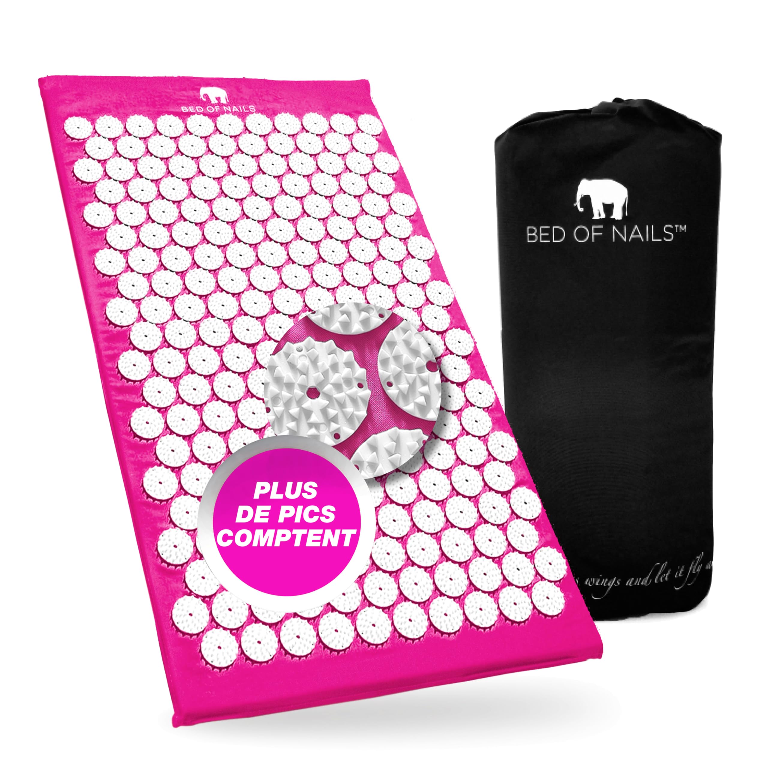 Bed of Nails Original Acupression Tapis, Acupuncture Tapis avec 8,820 Massage Tapis Pointes pour Bien-être, Augmenté Énergie, Dos Douleur Soulagement, Relaxation, 74 x 41 x 2 cm, Transport Sac, Rose