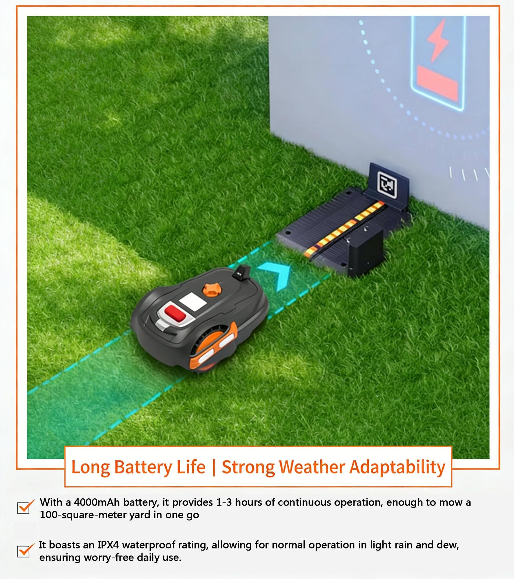 Smart - Cortacésped robótico de 300 m², área de corte controlada por aplicación con prevención de obstáculos, recarga automática, altura de corte ajustable para jardines
