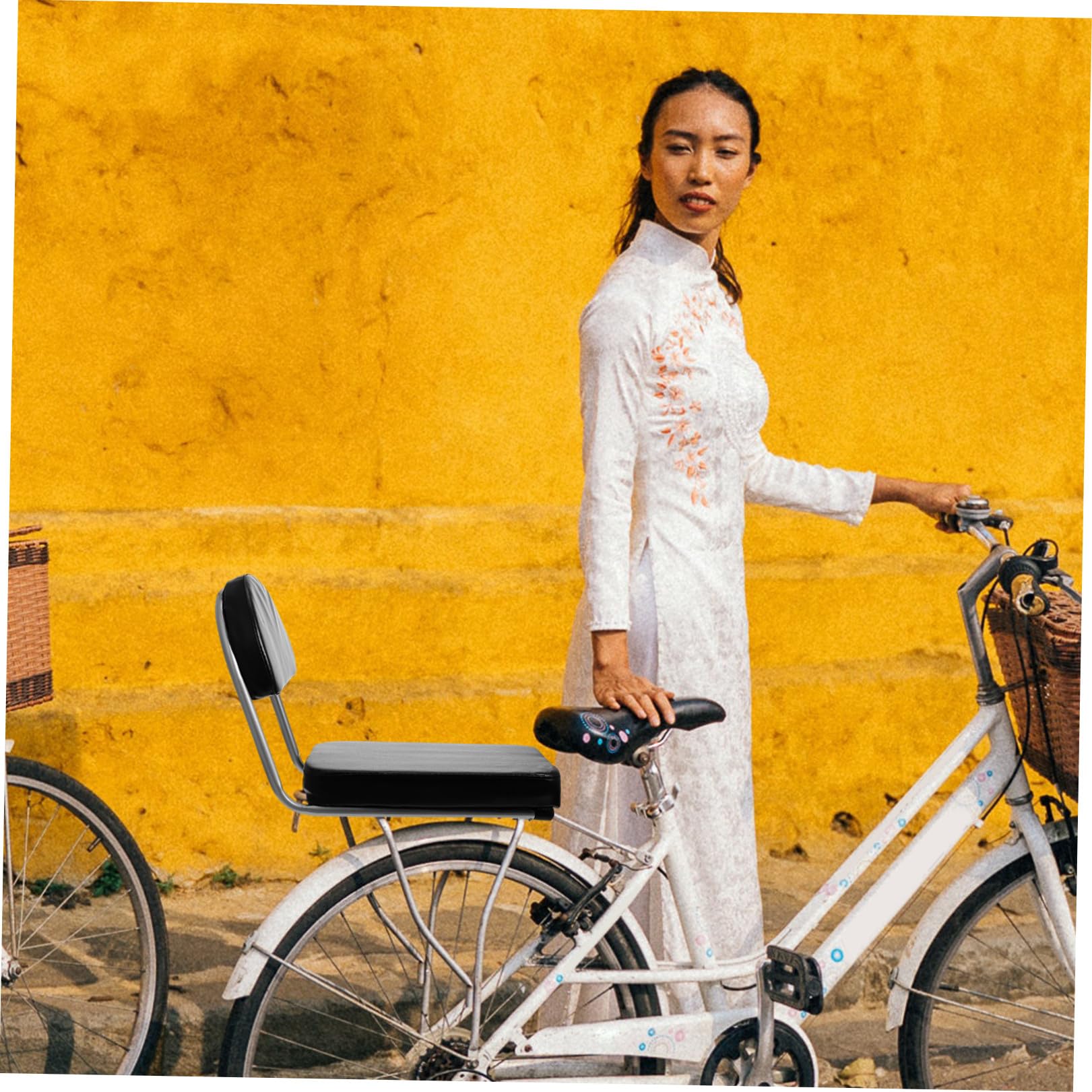 Anneome Sedile Posteriore Cuscino Schienale, per Bicicletta | Imbottitura in Spugna, Struttura in Acciaio, Superficie Antiscivolo, per Bici ed E-bike, Nero