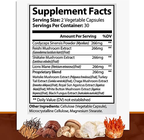 Miniatura 9 de GreeNatr Suplemento de hongos, mezcla 10 en 1 con melena de león, cordyceps, shiitake, chaga, cola de pavo, combinado con nuestro refuerzo natural