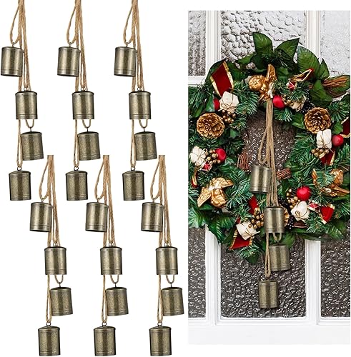 Weysat 6 juegos de campanas de vaca de Navidad, rústicas para colgar al aire libre, campanas vintage de hierro de armonía, campanas de metal