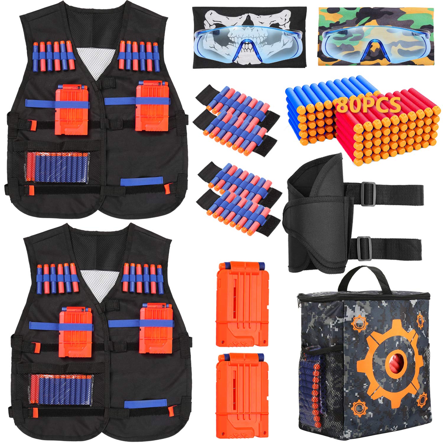 2 Pack Tactical Vest Kit for Nerf Guns N-Strike Elite Series - Perfect Nerf Gun Accessories for Kids and Adult (A)