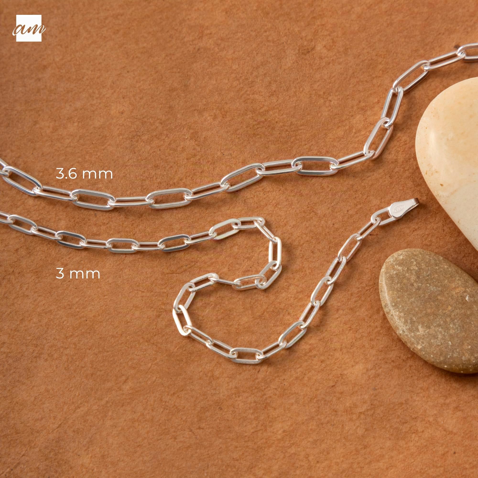 Amberta Bracciale Donna Paperclip in Argento Sterling 925 | Bracciale Argento 925 Uomo Donna 18 19 cm