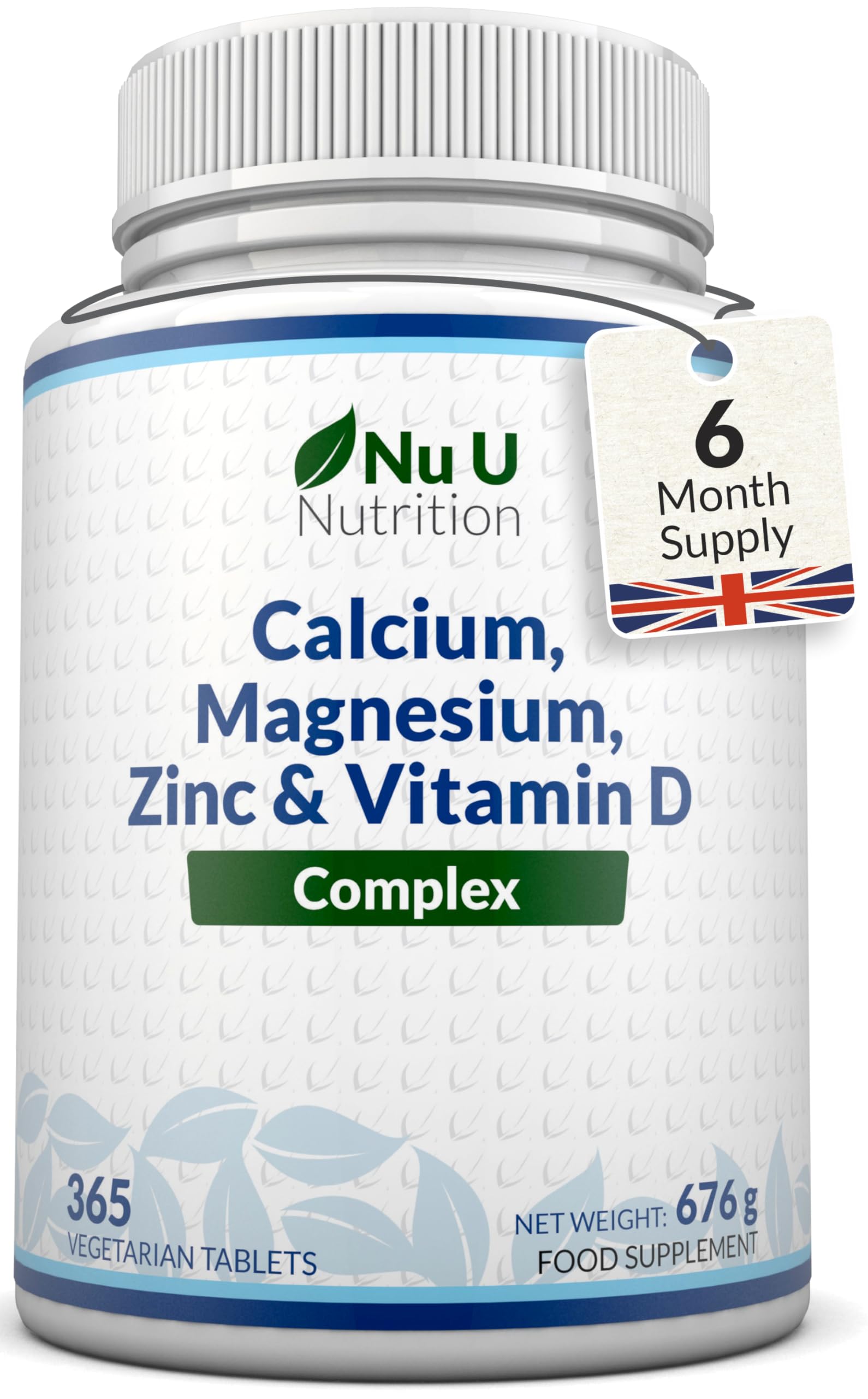 Calcium Magnesium Zinc & Vitamin D Supplement - 365 Vegetarian Tablets - High Strength Osteo Complex with Selenium, Copper, Manganese & Boron - 6 Month Supply - Nu U Nutrition