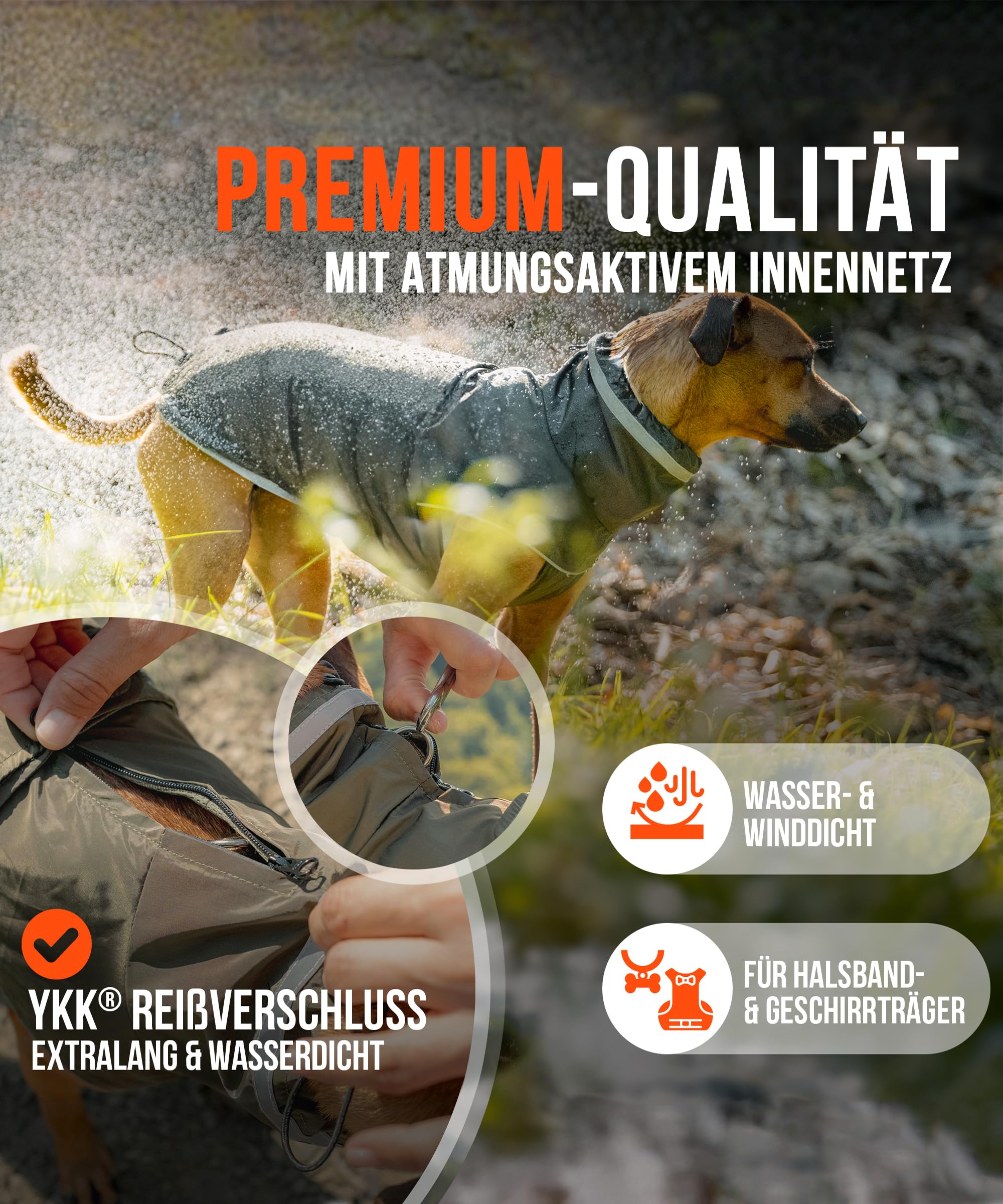 Hunderegenmantel London I Mit extra langem YKK® Reißverschluss für Halsband & Geschirr I Für kleine, mittlere & große Hunde I Wasserdicht & Maschinenwaschbar I Regenmantel für Hunde (45)