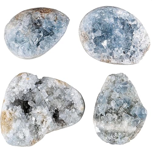 Miniatura 5 de mookaitedecor Juego de 2 piedras minerales irregulares de cristal celestita natural (0.3lb-0.4lb, 0.48lb-0.6lb)