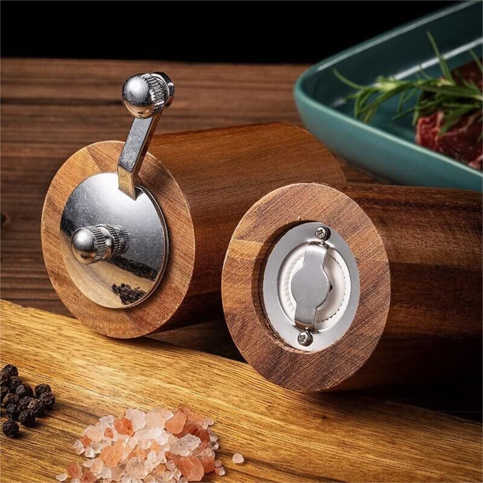 Młynek Do Przypraw Pieprzu Drewniany Ręczny Młynek Do Soli I Pieprzu Dozownik Bardzo Odpowiednia Sól Morska Do Różnych Przypraw(2pcs)
