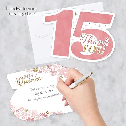 Miniatura 2 de Big Dot of Happiness Mis Quince Anos - Tarjetas de agradecimiento en forma de Quinceañera Sweet 15 Cumpleaños Tarjetas de agradecimiento con sobres