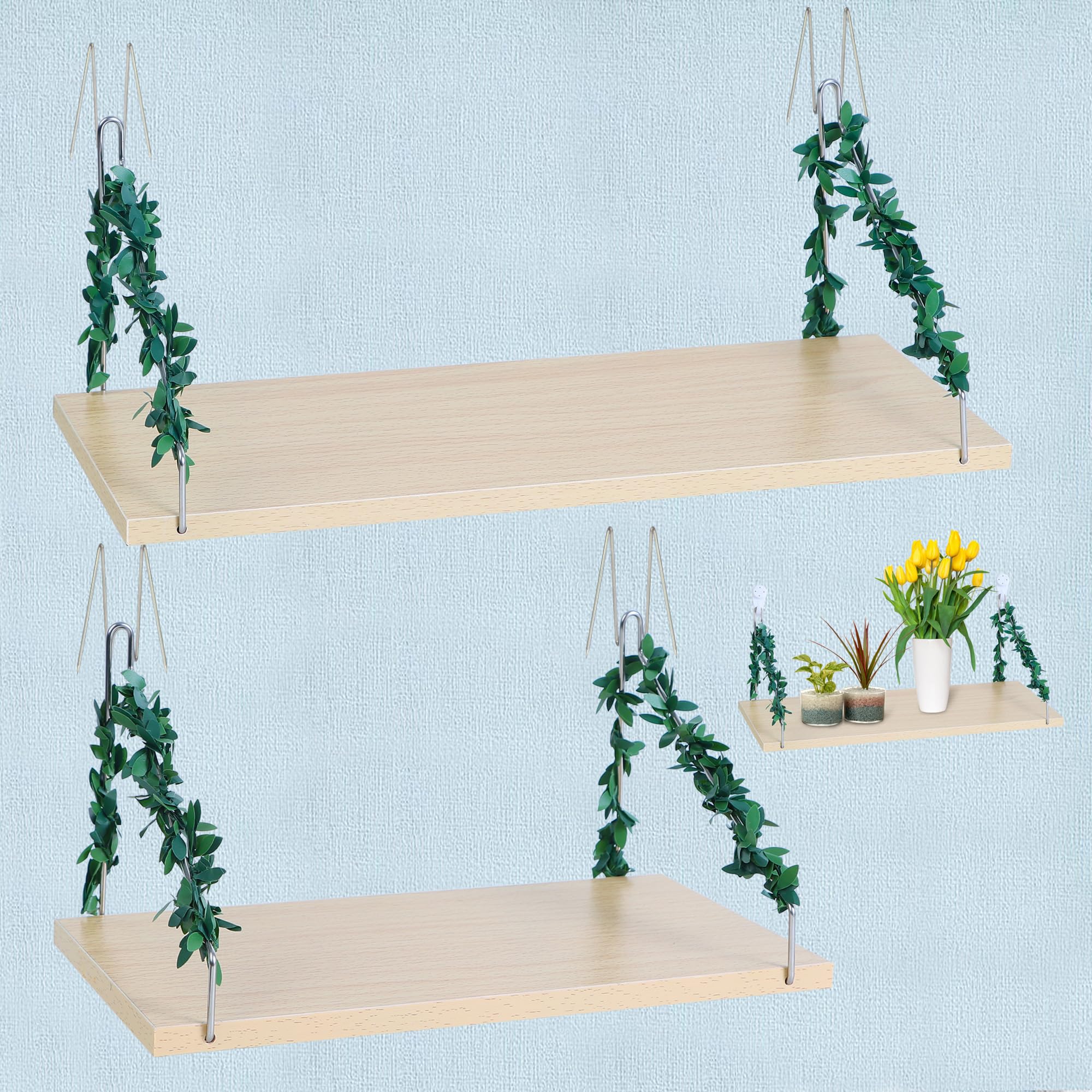 Atvkov 2 Size Cubicle Shelf for Fabric Walls with Hooks, 15.7" and 11.8" Wooden Office Wall Hanging Shelves, Cubicle Organizer Accessories Wall Decor