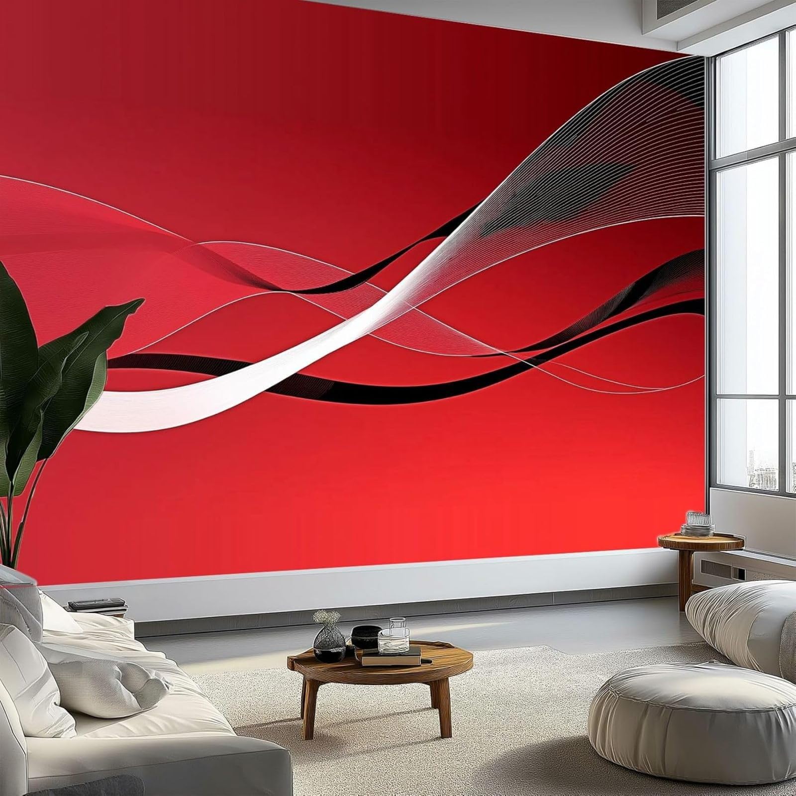 Hgjdjhnf 3D Wall Abstract Ribbons Wallpaper Art Non-Woven Wallpaper Red Wallpaper For Bedroom Living Room 350Cm X 256Cm