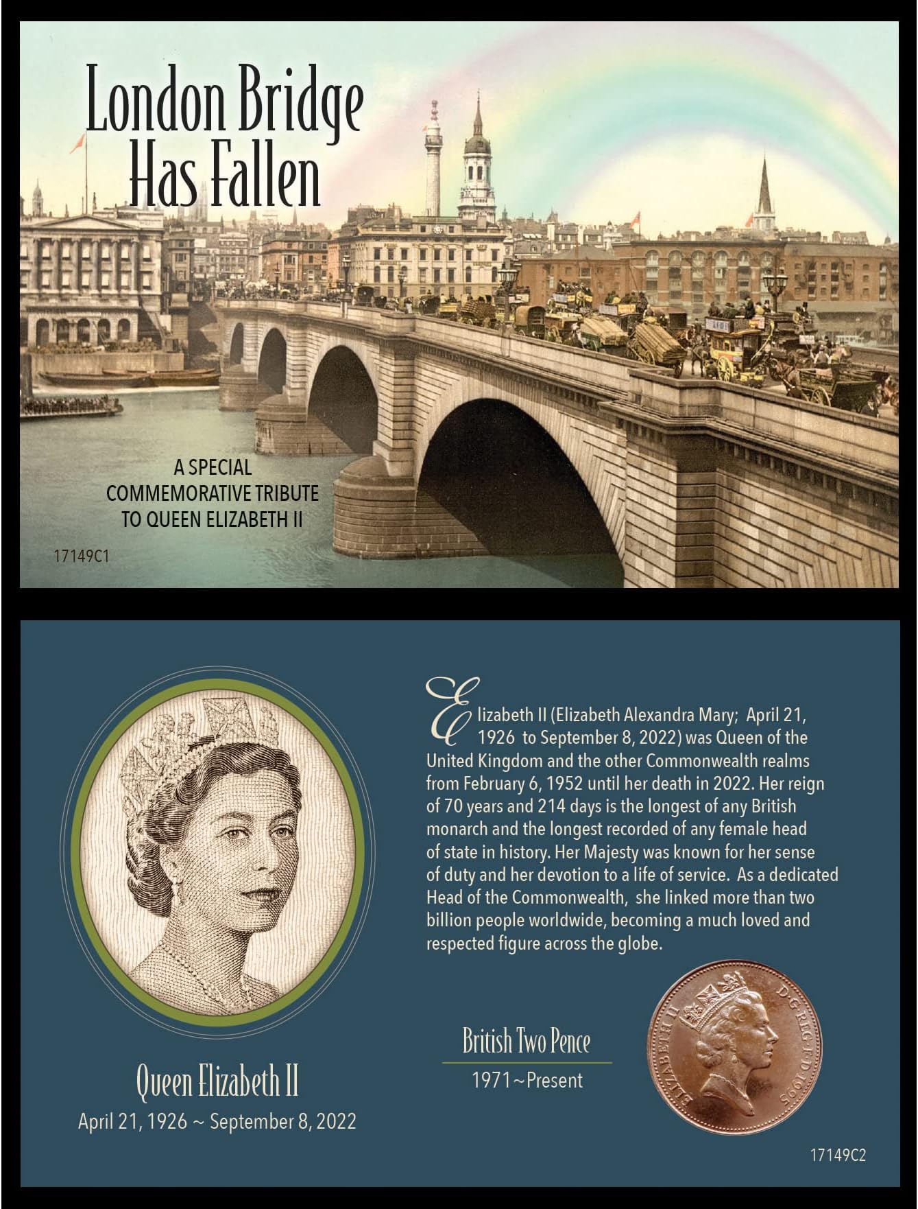 American Coin Treasures 2022 Tribute Collectible Queen Elizabeth II Two Pence Coin Collectible, Coin Year Varies