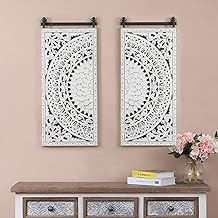 LuxenHome Carved Wood Wall Art, 33" Wooden Wall Sculptures, Floral-Patterned 3D Panels, Handcrafted Farmhouse Wall Decor(set of 2), Hanging Decorative Wall Art for Living Room Bedroom Kitchen Office