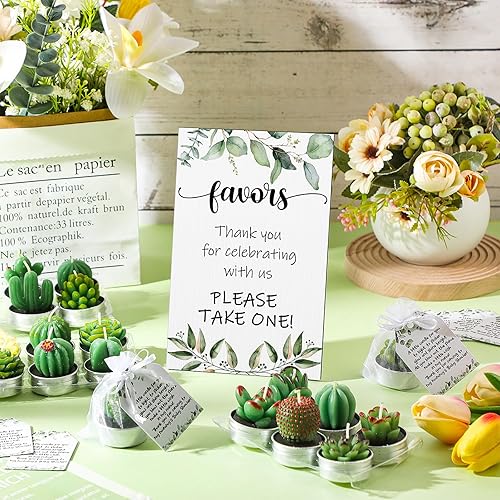 Miniatura 5 de MTLEE 36 juegos de velas suculentas, recuerdos de baby shower, para invitados, incluyen 36 velas de té de plantas, 36 etiquetas de agradecimiento,