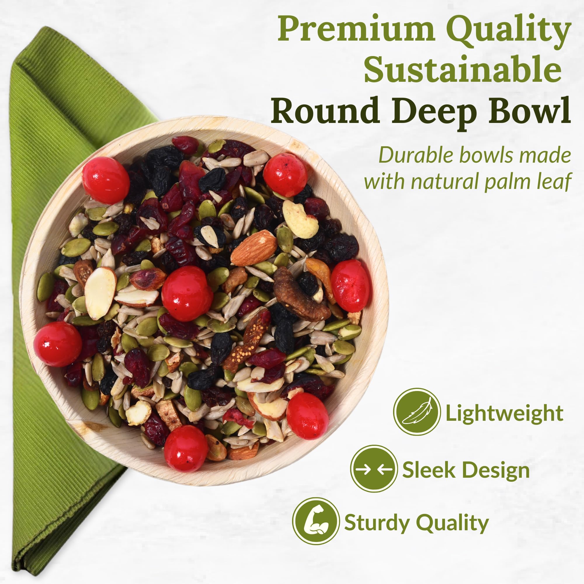 ECOEATZ Palm Leaf Bowls 25 Pack - 6 Inch All Natural Round Palm Leaf Bowls, Disposable Bamboo Bowls, Sustainable and Compostable Heavy-Duty Bowls for Soup, Dips, Catering, Weddings, and Parties