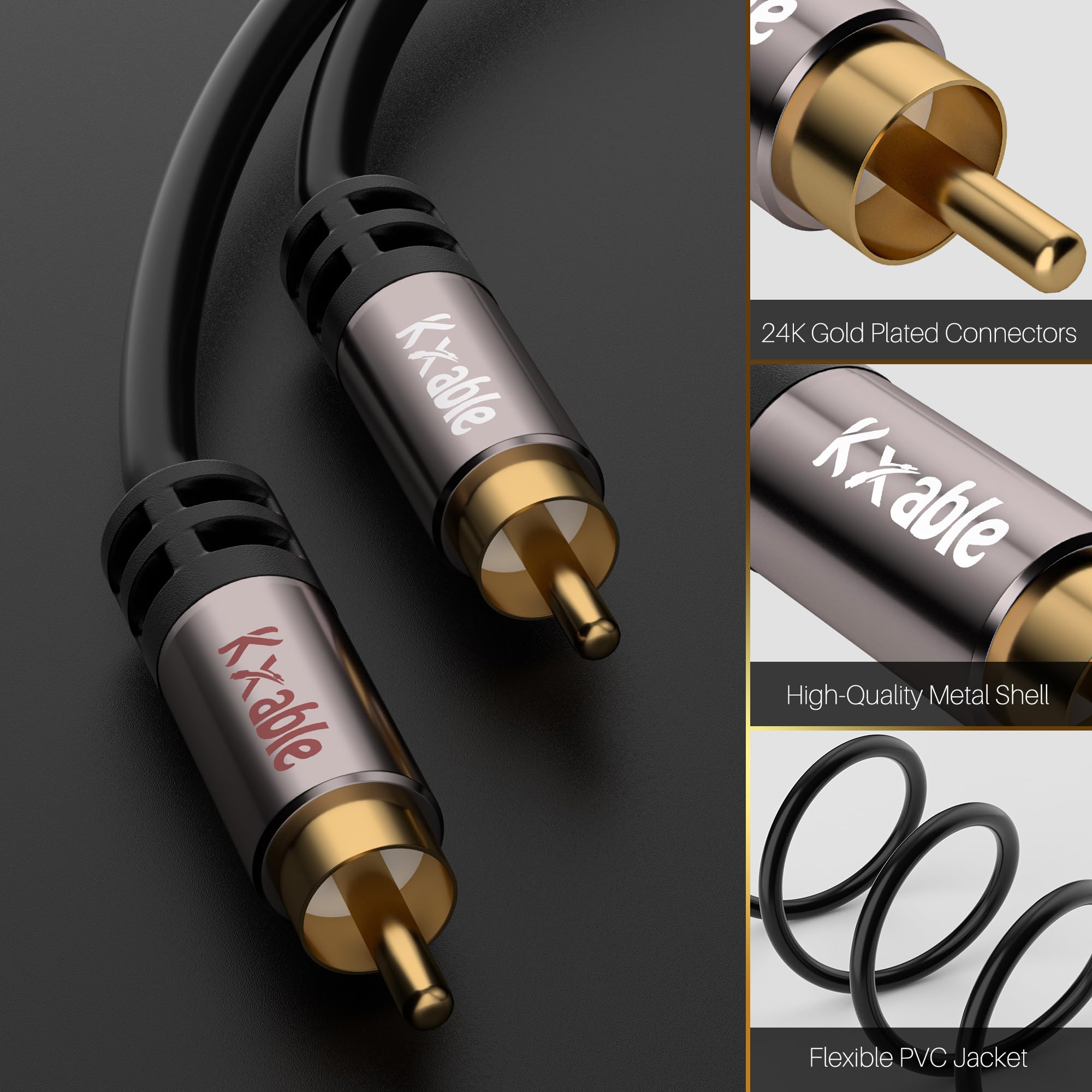 Cable RCA de 100 pies, 2 RCA macho a 2 RCA macho, cobre sin oxígeno, sonido de alta fidelidad, doble blindado: 2 cables RCA de audio de audio para coche para cine en casa, HDTV, amplificador, sistema