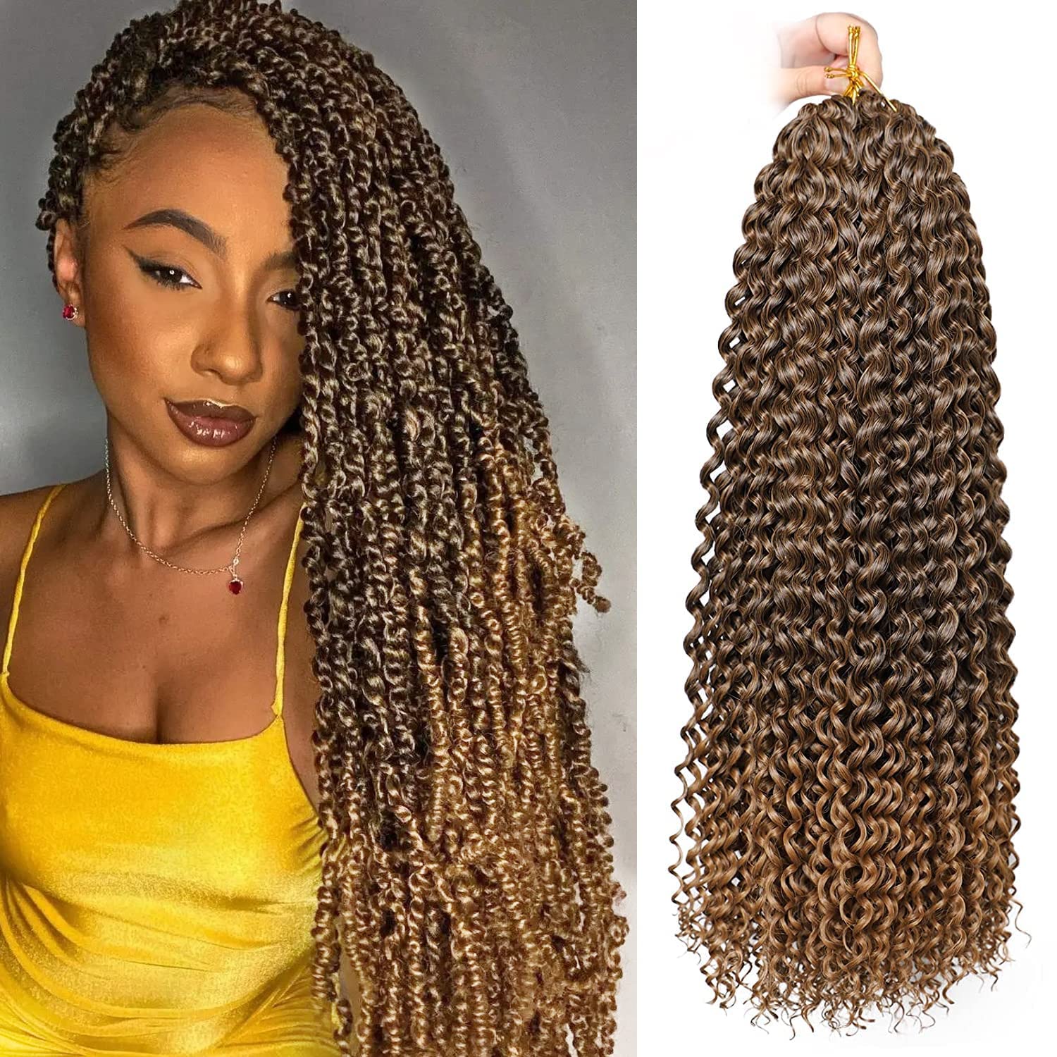 Passion Twist Hair 18 Inch 8 Packs Water Wave Crochet Hair For Black Women Passion Twists Braiding Hair Long Bohemian Spring Twist Hair Crochet Braids Synthetic Hair Extension (18inch, Color 1B/27)