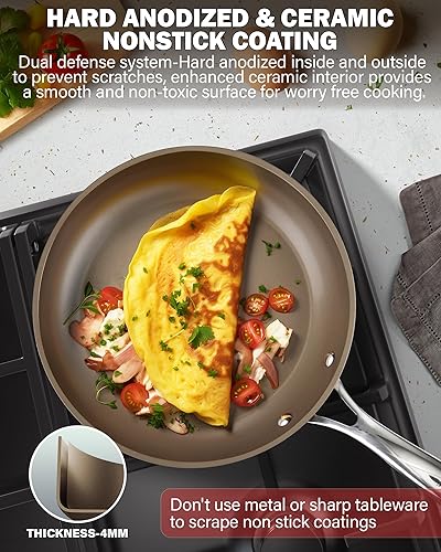 Miniatura 3 de Cooks Standard Sartén antiadherente de cerámica anodizada dura, de 8 pulgadas, sartén clásica para tortilla de huevos con mango de acero inoxidable,