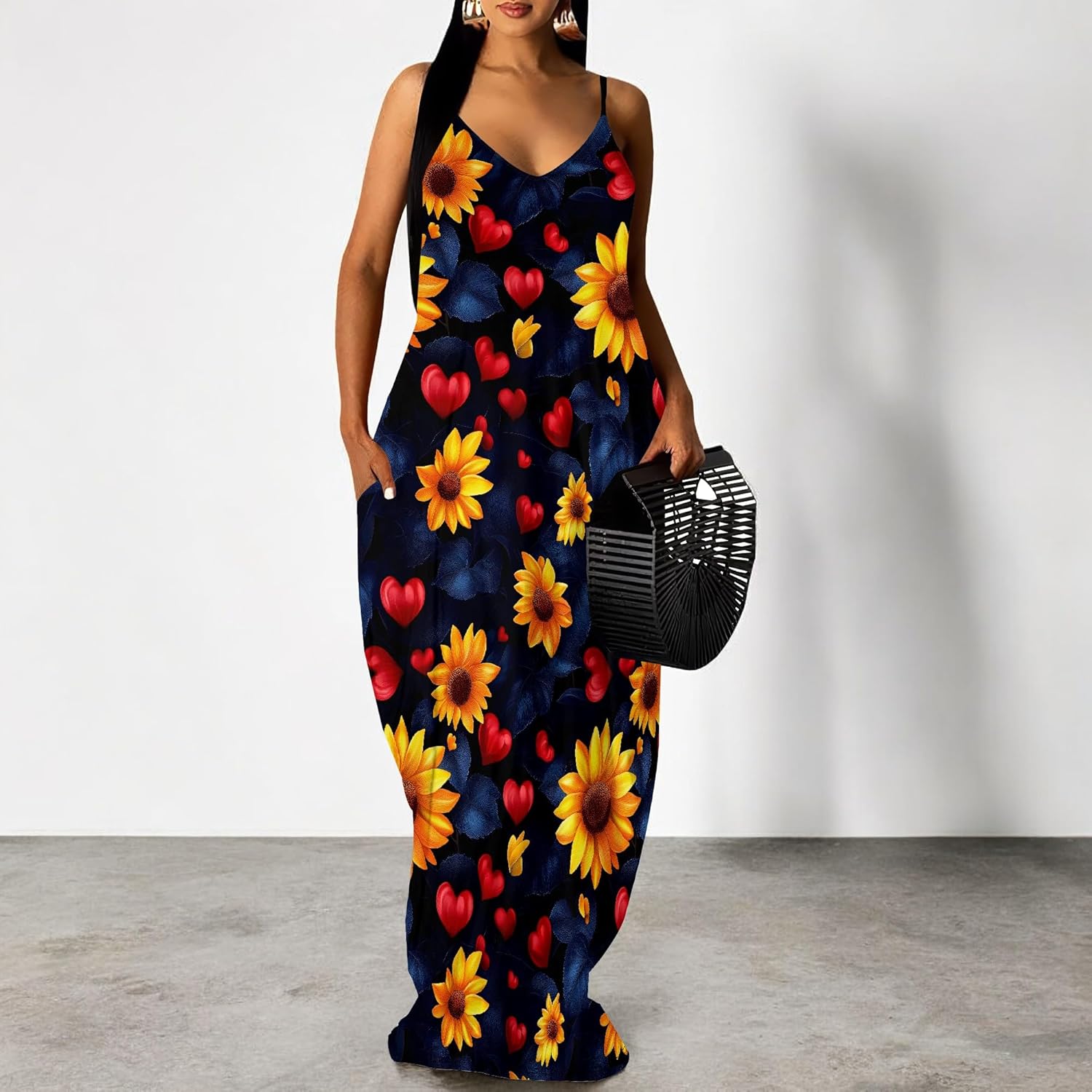 Women's Plus Size Summer Dresses Spaghetti Print Maxi Dresses Long Loose Sundresses - Image 2