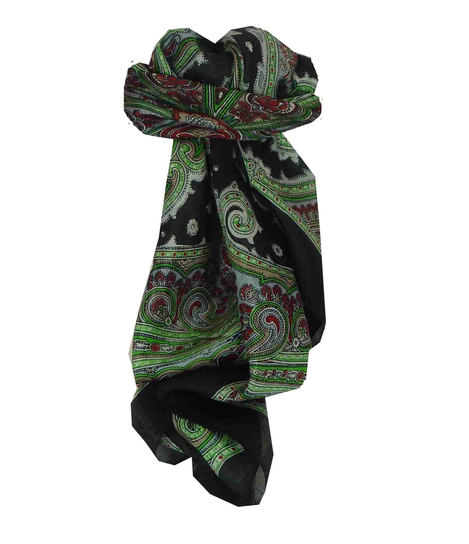 Pashmina & Silk Mulberry Silk Traditional Square Scarf Jaya Black