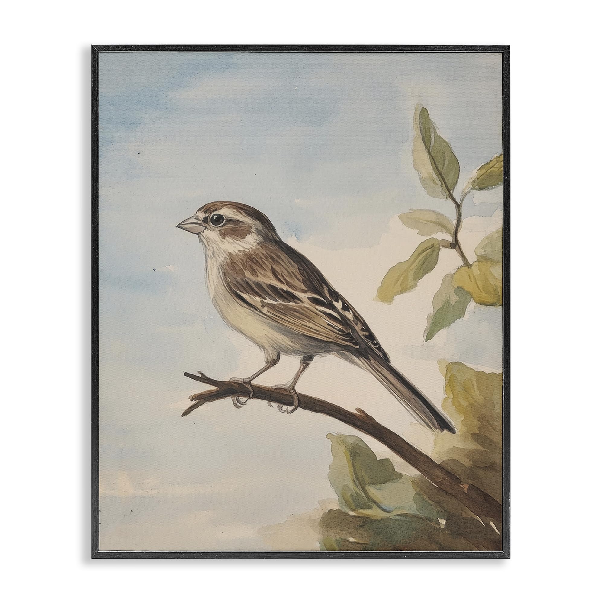 Stupell Industries Brown Bird Perched on Branch Black Framed Giclee Art, design by Petal Prints Design, 30 x 24