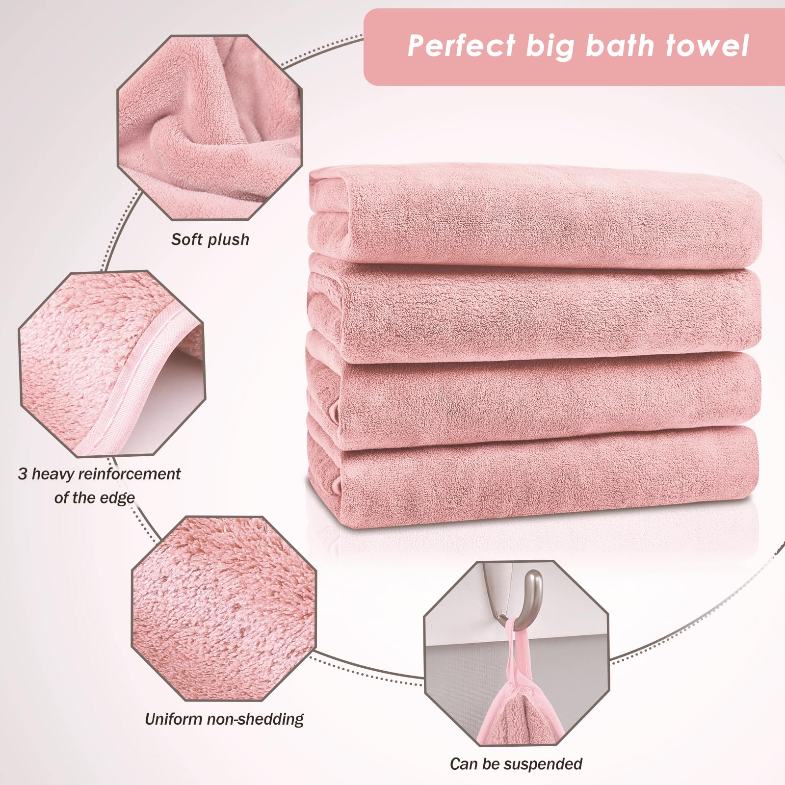 4 Asciugamani Da Bagno Ultra Morbidi 70x140 Cm, Microfibra Velluto Corallo, Asciugatura Rapida E Assorbente, Per Fitness E Sport
