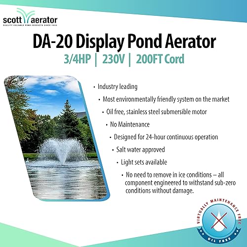 Miniatura 74 de Scott Aerator Aireador de estanque de pantalla DA-20 - Cable de potencia de 1/2 caballos de 230 V 200 pies Fuente de estanque aireador Bomba