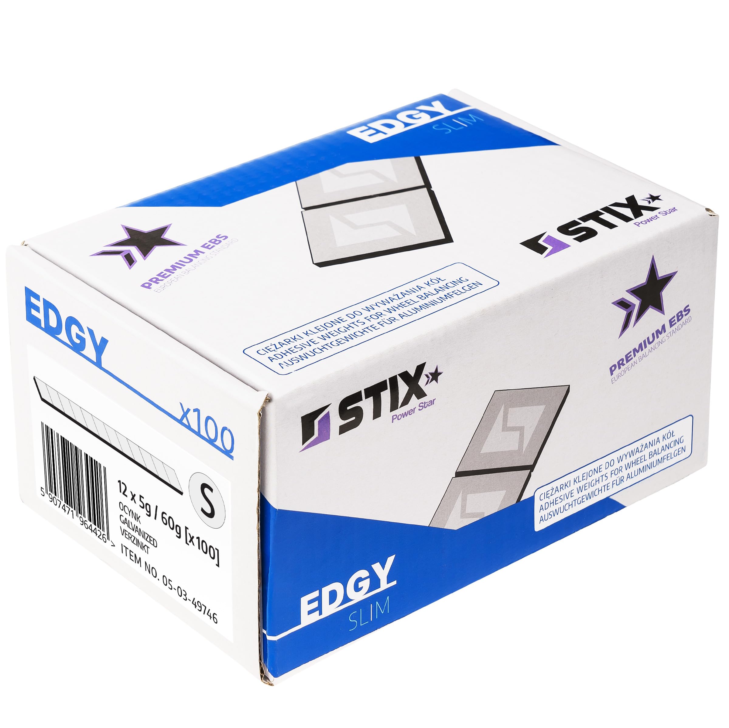 Stix Pesi adesivi Edgy Slim per bilanciamento 1200 pezzi 5 g – 100 strisce da 60 g zincate 3,5 mm Slim Design con forte pellicola adesiva per cerchioni in alluminio e cerchioni per auto