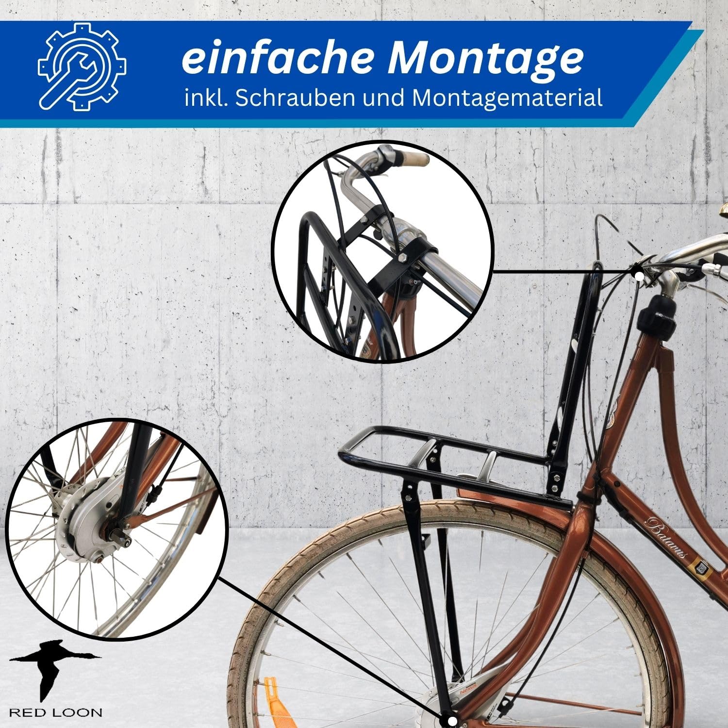 Fahrrad Gepäckträger vorne Frontgepäckträger - Fahrradgepäckträger Vorderrad - Red Loon Fahrrad Frontträger - Stahl Front Loader - Gepäckträger vorne universell