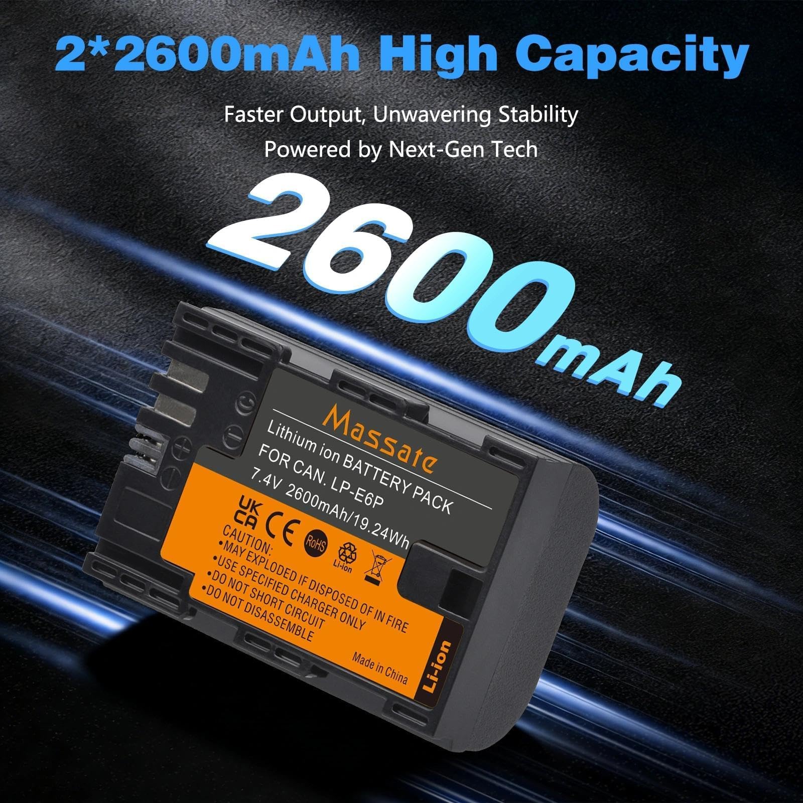 Lot de 2 batteries LP-E6P LP-E6NH 2600 mAh + chargeur rapide LED PD20W – Charge complète en 2,5 H, batterie LP E6 pour Canon EOS 5D Mark II/III/IV, 5DS/R, 6D/6D II, 7D/7D II, 60D 70D 80D 90D