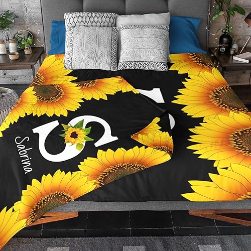 Miniatura 3 de Manta personalizada de girasoles con nombre, mantas de bebé personalizadas para niñas y niños, mantas personalizadas con iniciales, manta con nombre