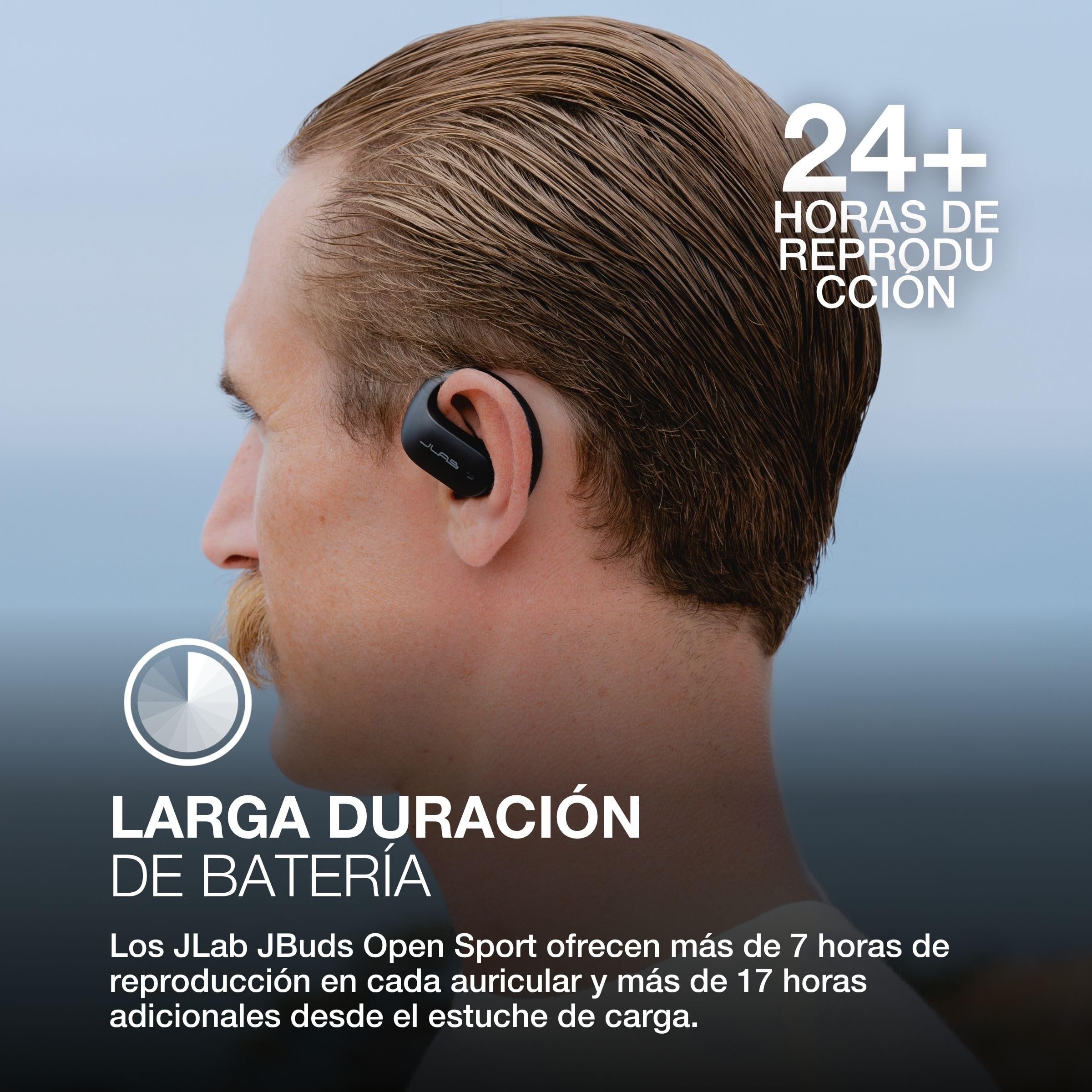 JLab JBuds Open Sport Auriculares Deportivos Inalámbricos - IP55, Negro | Auriculares Open Ear con Ganchos para las Orejas, 26 Horas de Autonomía, Resistencia al Sudor IP55