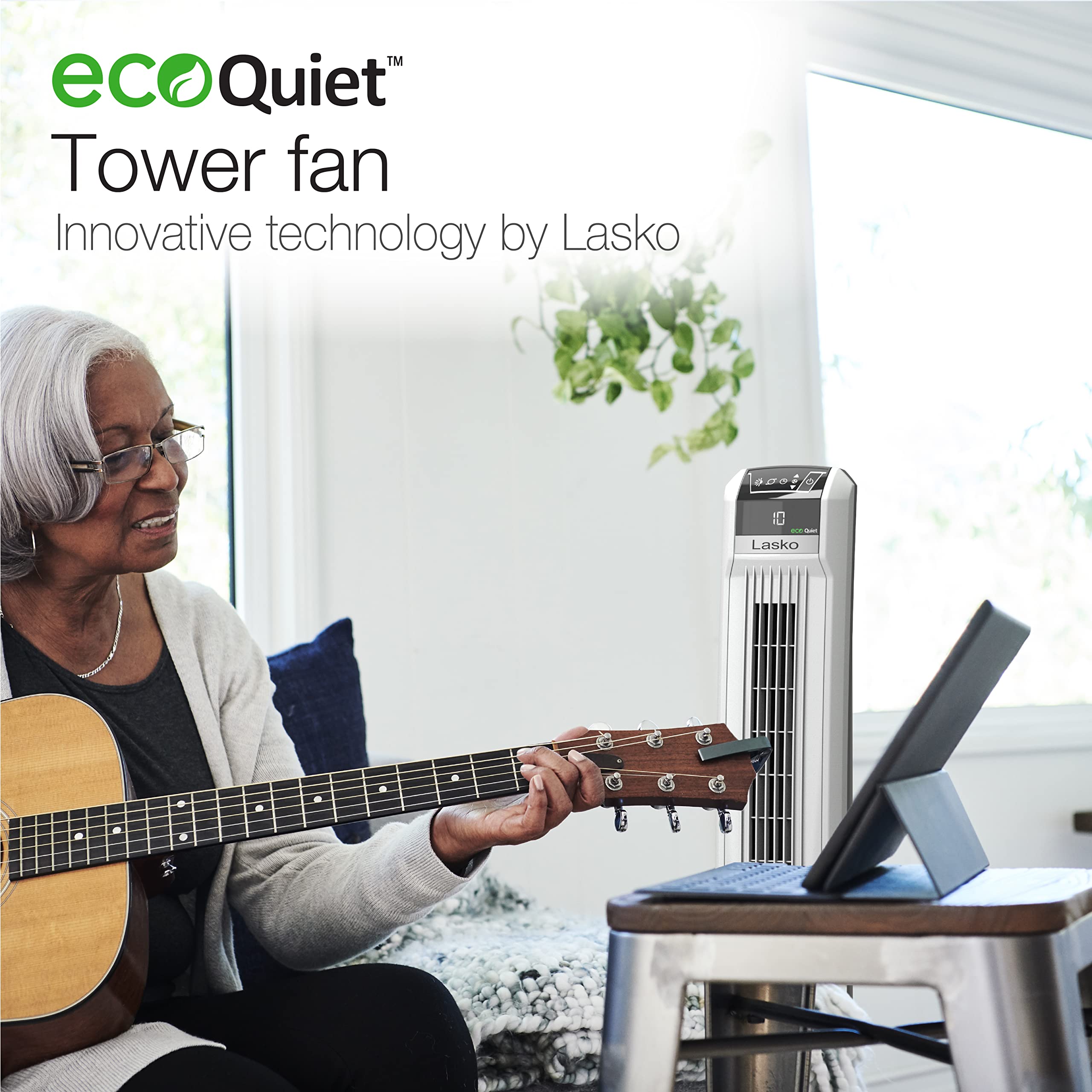 Amazon.com: Lasko EcoQuiet Oscillating Tower Fan, DC Motor, Portable,  Remote Control, Timer, 12 Quiet Speeds, for Living Room, Bedroom and  Office, 42, White, T42710 : Home u0026 Kitchen