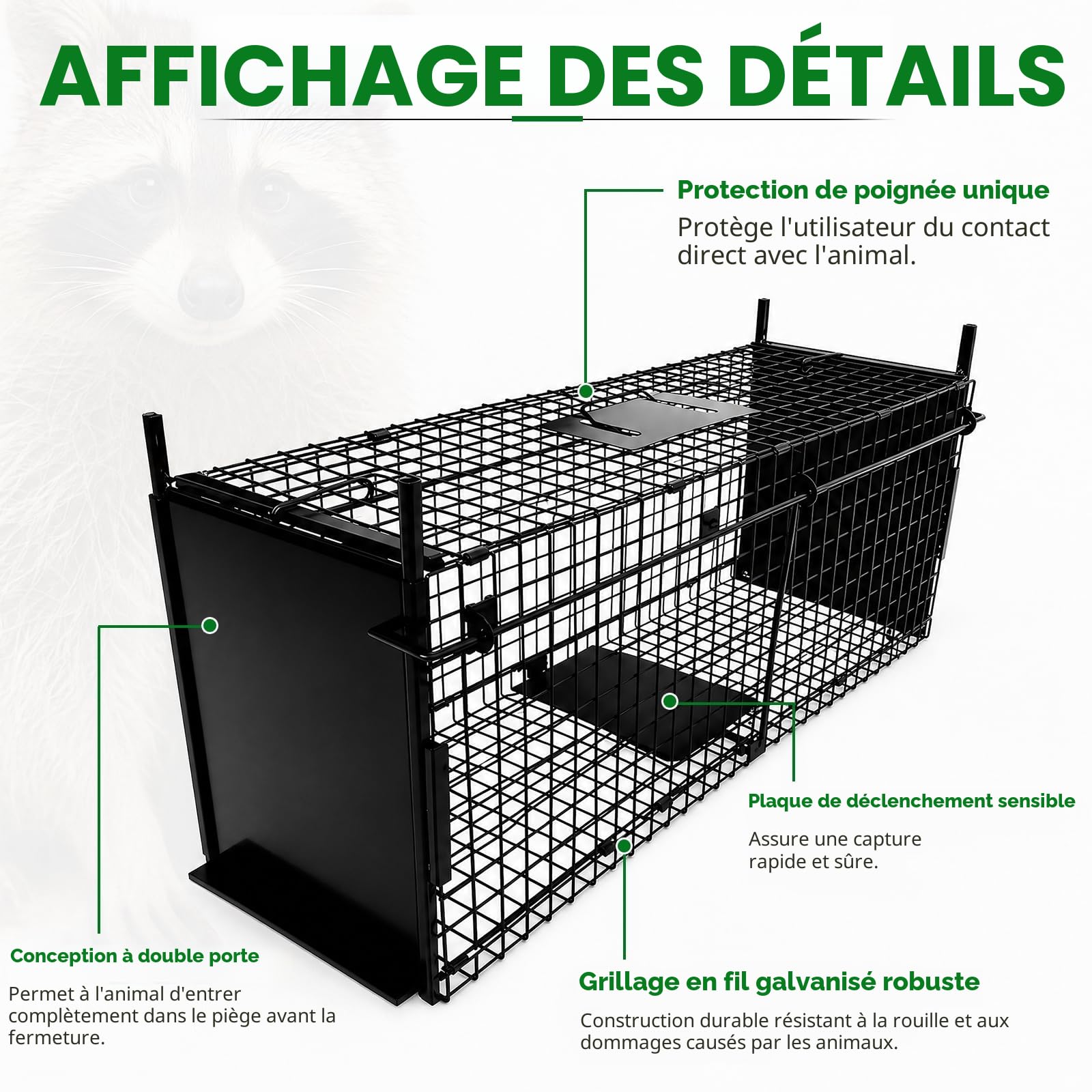 Cage de Piégeage pour Animaux Thealyn, Double Porte, Métallique, Piège Humane, 84 x 33 x 28 cm