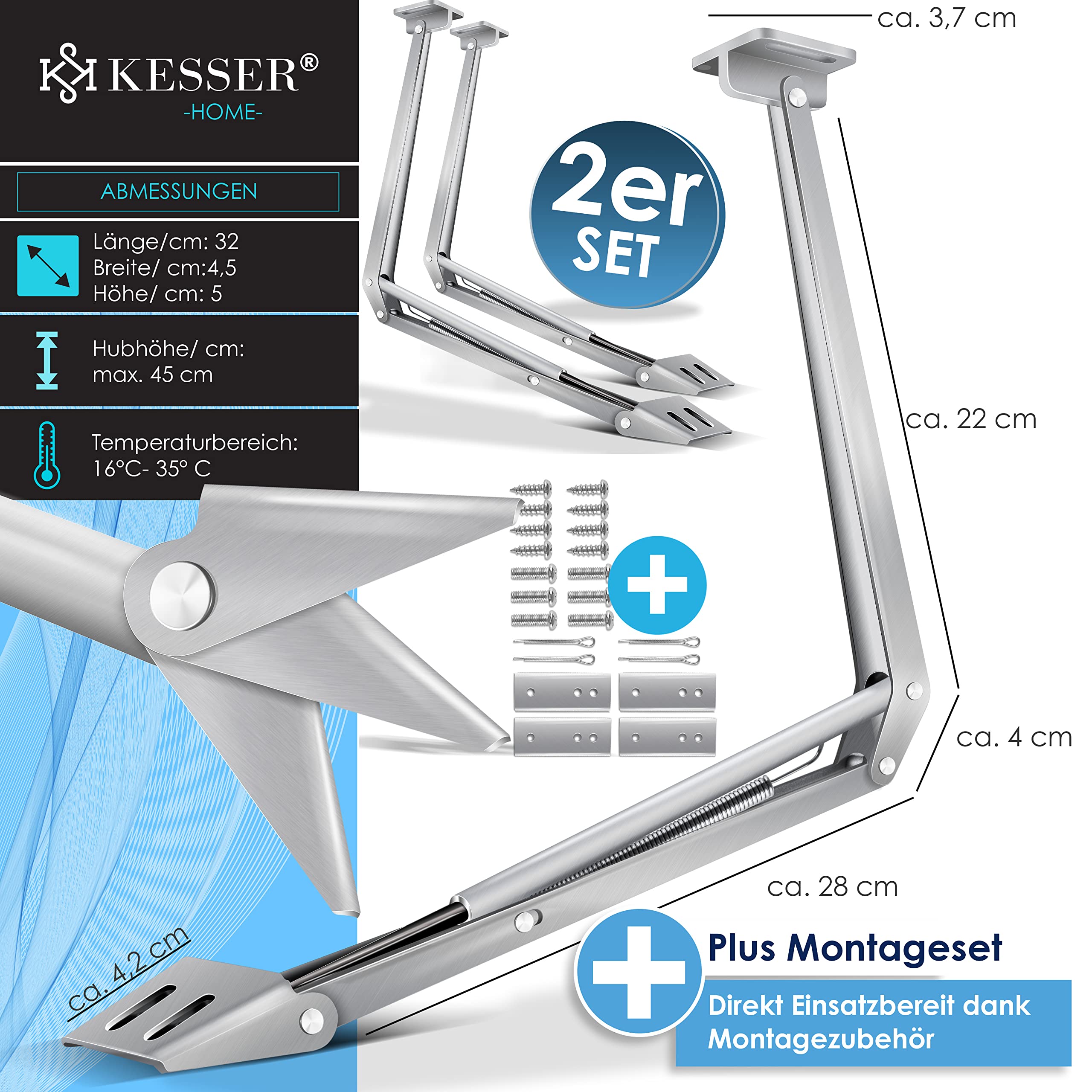 KESSER® Ouvre-vitre Automatique pour Serre 7,5 kg de Force de Levage 45cm de Hauteur d'ouverture Angle d'ouverture continu lève-vitre Ouverture et Fermeture automatiques, 2X