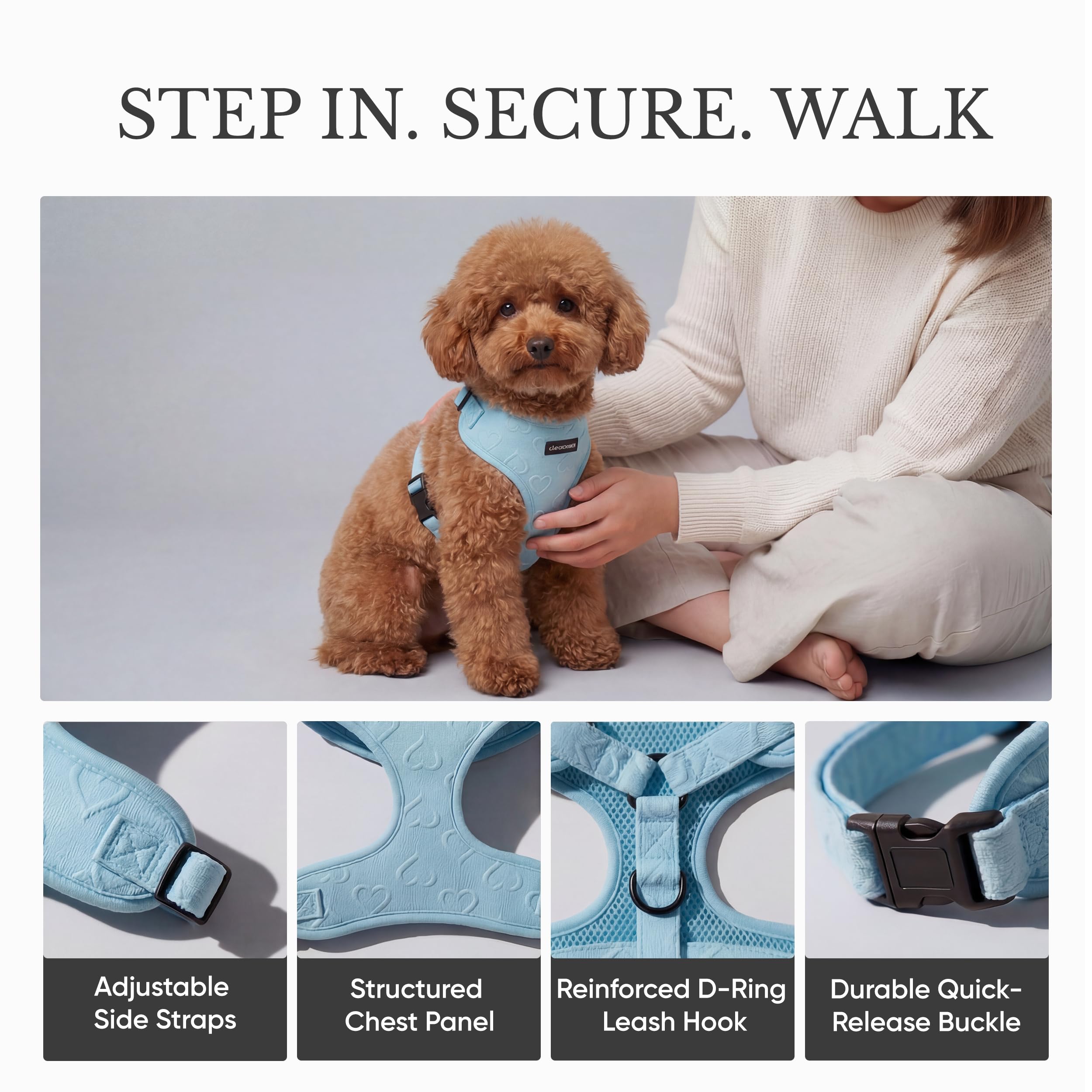 Hundegeschirr und Leine Set - Verstellbares, atmungsaktives Neopren, kein Ziehen, reflektierend, bequeme Passform für kleine und mittelgroße Hunde (Blau, S)