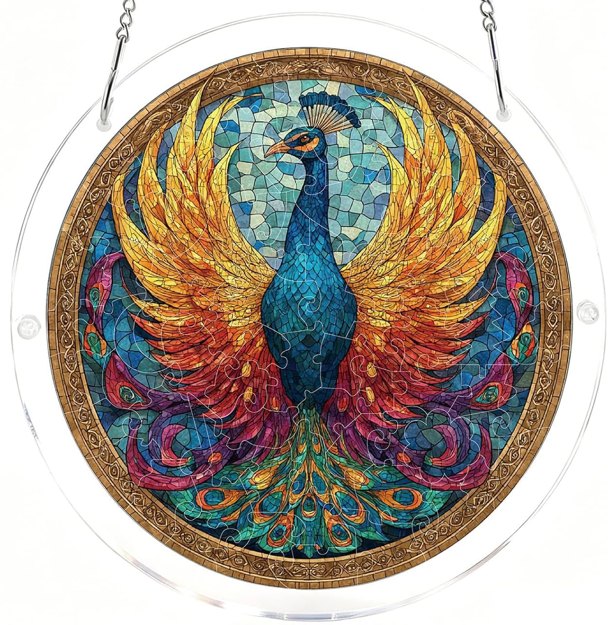 Vibrant Peacock Acrylic Jigsaw Puzzles Suncatcher, 8.2 Inch Window Hanging Suncatcher Acrylic Puzzle, DIY Home Decor Art Gift