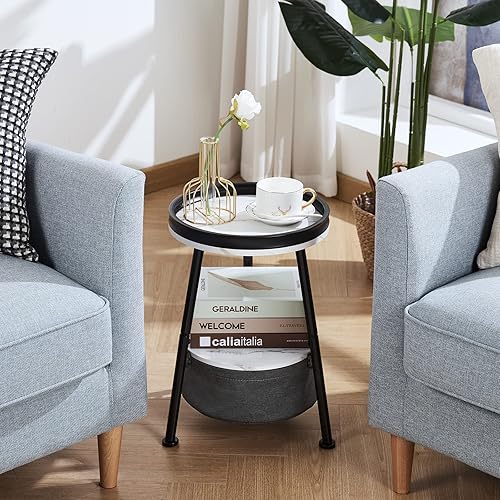 Miniatura 6 de Mesa auxiliar redonda, mesa redonda de sofá de 11.8 x 17.8 pies, mesa redonda pequeña, mesa de centro pequeña, sala de estar, dormitorio