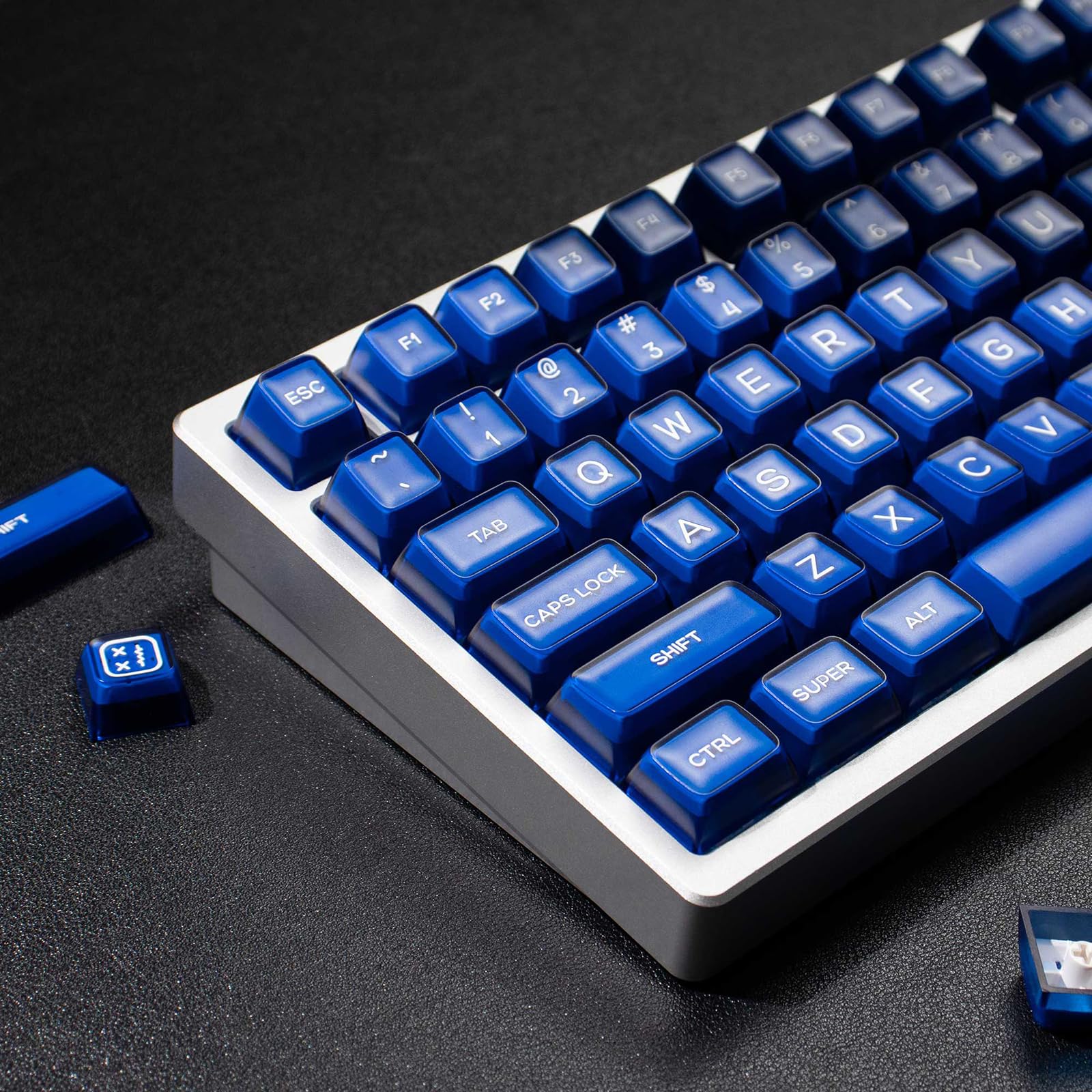 Juego de 142 Teclas PBT Doubleshot SA, Teclas traslúcidas Azules, compatibles con conmutadores Cherry MX 61, 64, 87, 100, 104, 108 y teclados mecánicos ISO ANSI
