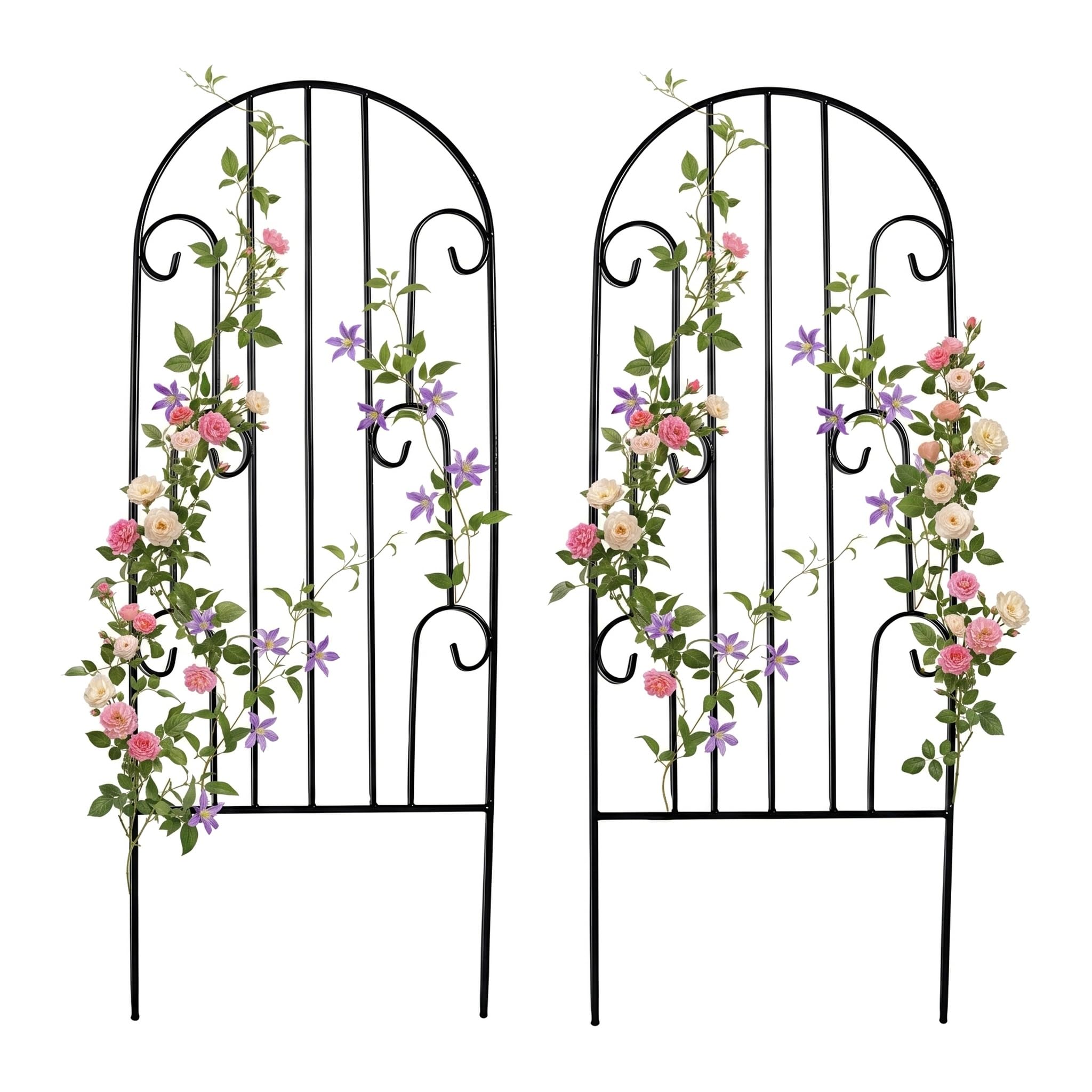 2er Set Metall Rankhilfe für Pflanzen, 114 x 40.5 cm Rankgitter aus Eisen, dekoratives Rankgerüst für Kletterpflanzen, Rosen, Tomaten, geeignet für Garten, Balkon und Terrasse (Schwarz)