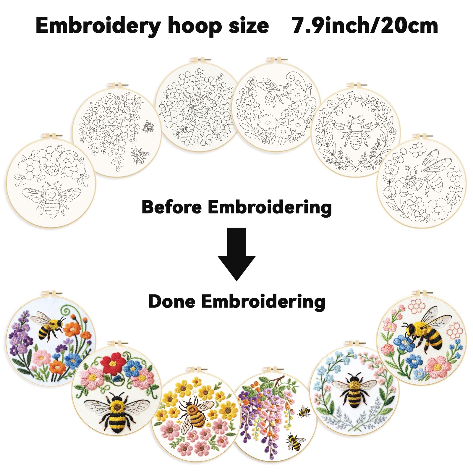ORIGACH 6 -teiliges Stickset für Anfänger, Bienen Und Blumen