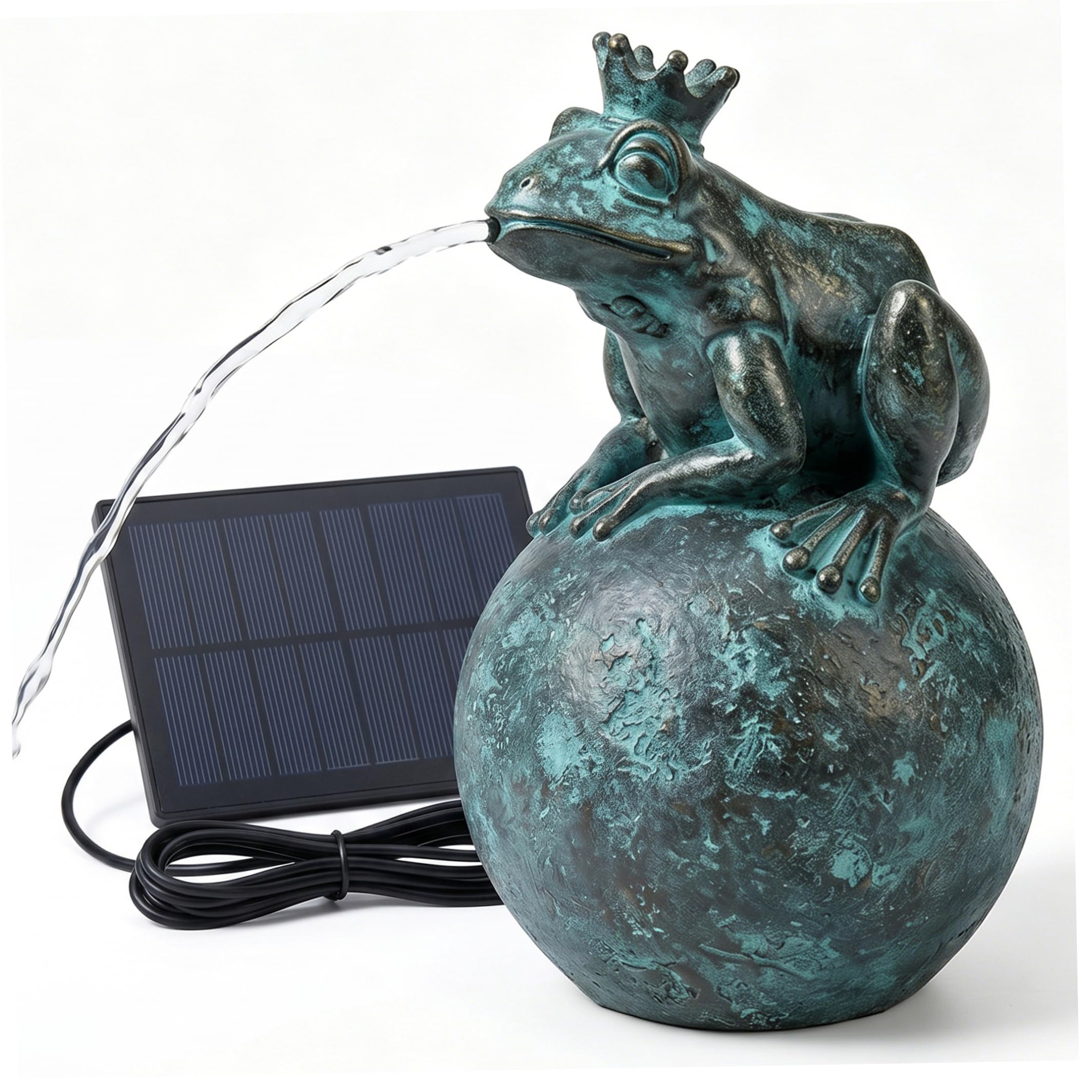 Spitter d'étang, Fontaine de Grenouille Spitter d'étang à énergie Solaire Couronne Grenouille résine décor Accessoire extérieur (4, 7x4, 7x8, 3 Pouces), Fontaine