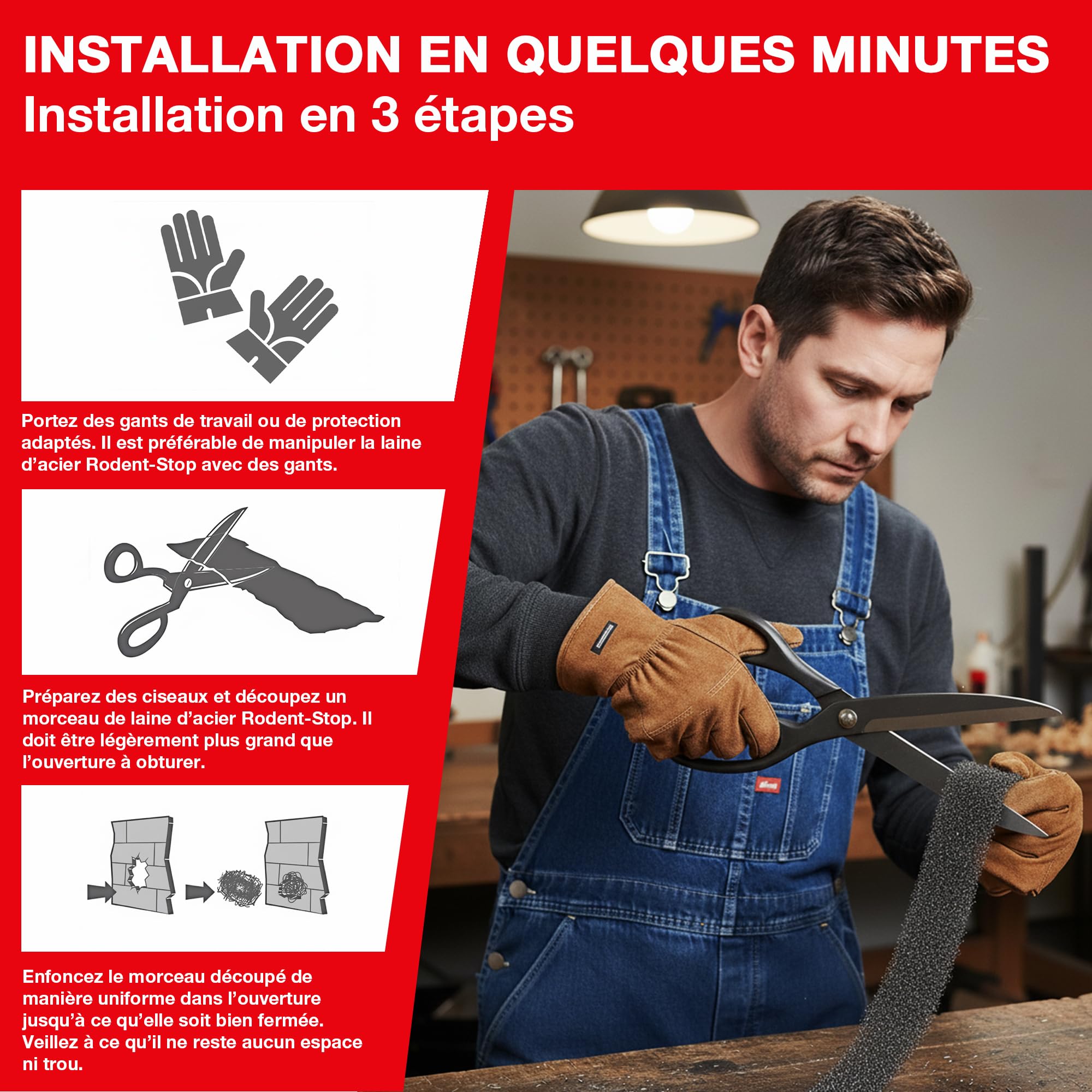 SWISSINNO Laine d’Acier Anti-rongeurs Anti-Intrusion – Maillage/Grillage INOX Durable -Grille Anti-Rat, Anti-Souris- pour Boucher Trous – Contre Souris, Rats, fouines & Insectes – 1×50 cm